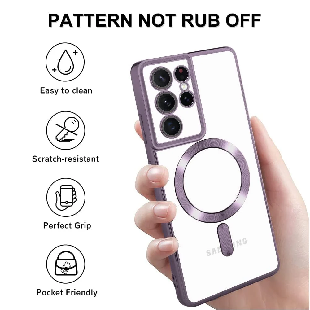 DL3 Mobilak Clear MagSafe-Compatible Magnetic Case for Samsung Galaxy S21 Ultra with Camera Protection and Shockproof Design - Deep Purple
