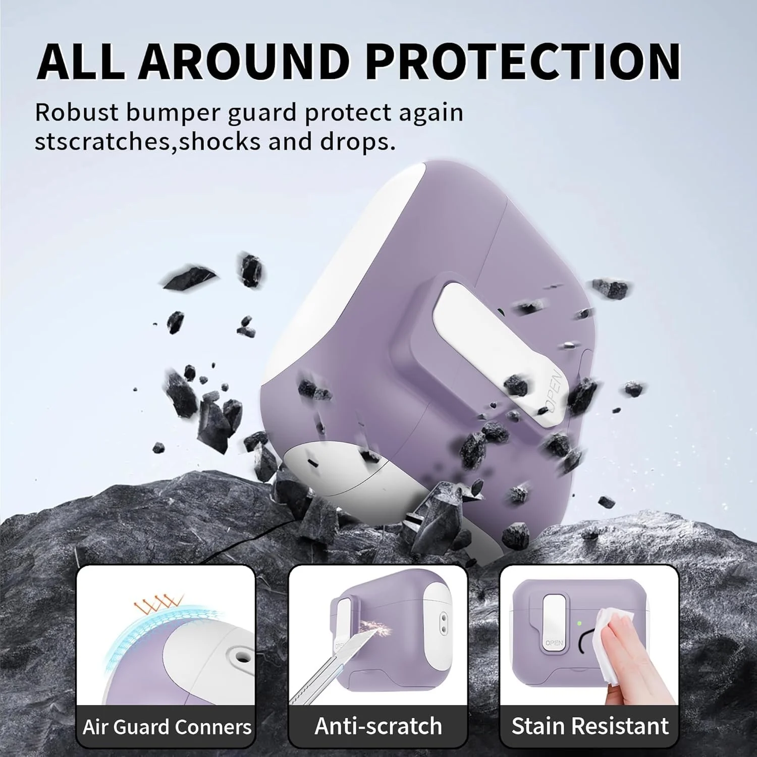DL3 Mobilak for AirPods 3rd Generation Case Cover with Lock, Military Armor Cool AirPods 3 Case with Keychain for Men Women Hard Shell Shockproof Air Pod 3 for AirPod 3rd Gen 2021 (Lavnder) - Lavnder White