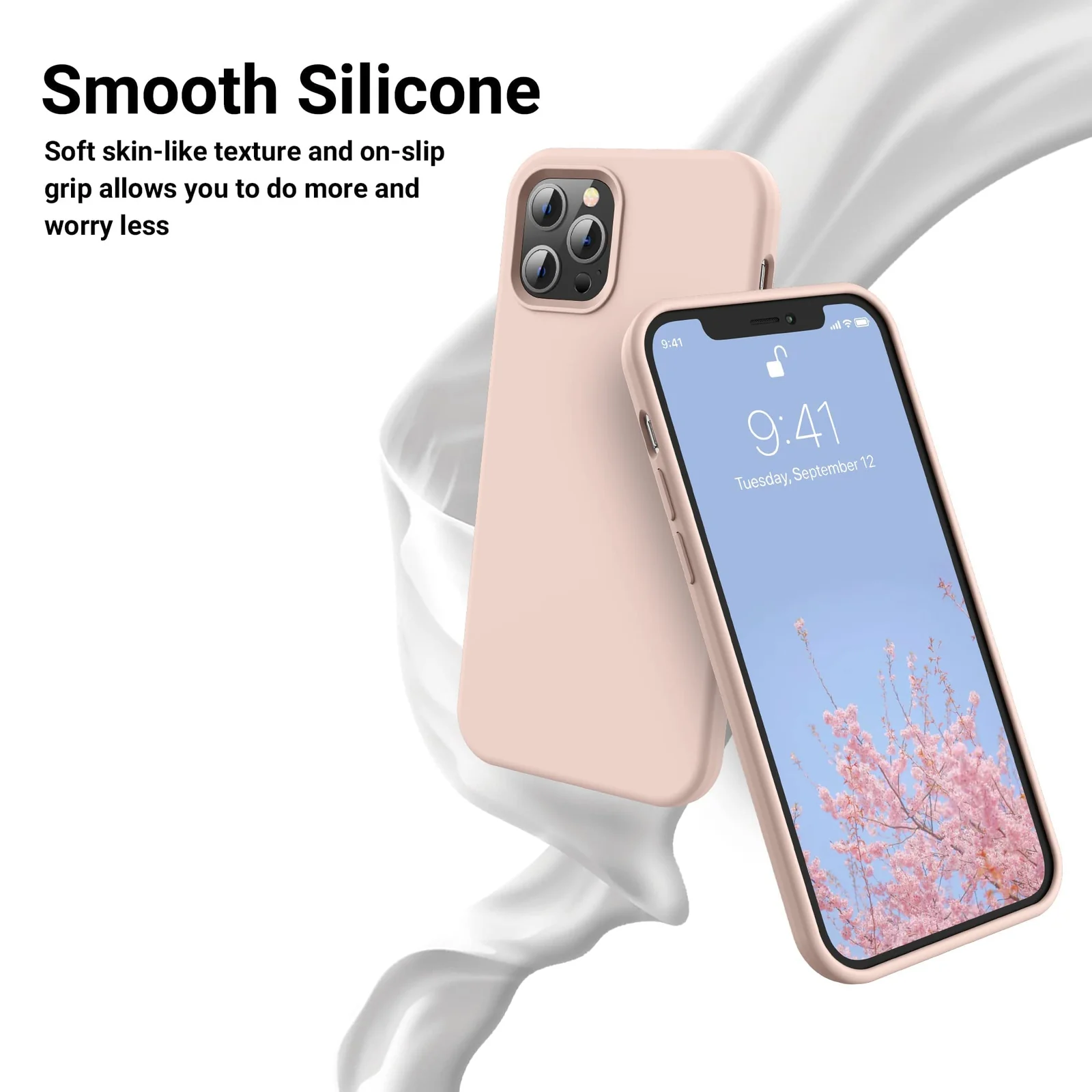 DL3 Mobilak Liquid Silicone Protective Case for iPhone 15 Pro Max with Camera Protection and Microfiber Lining - Pink Sand
