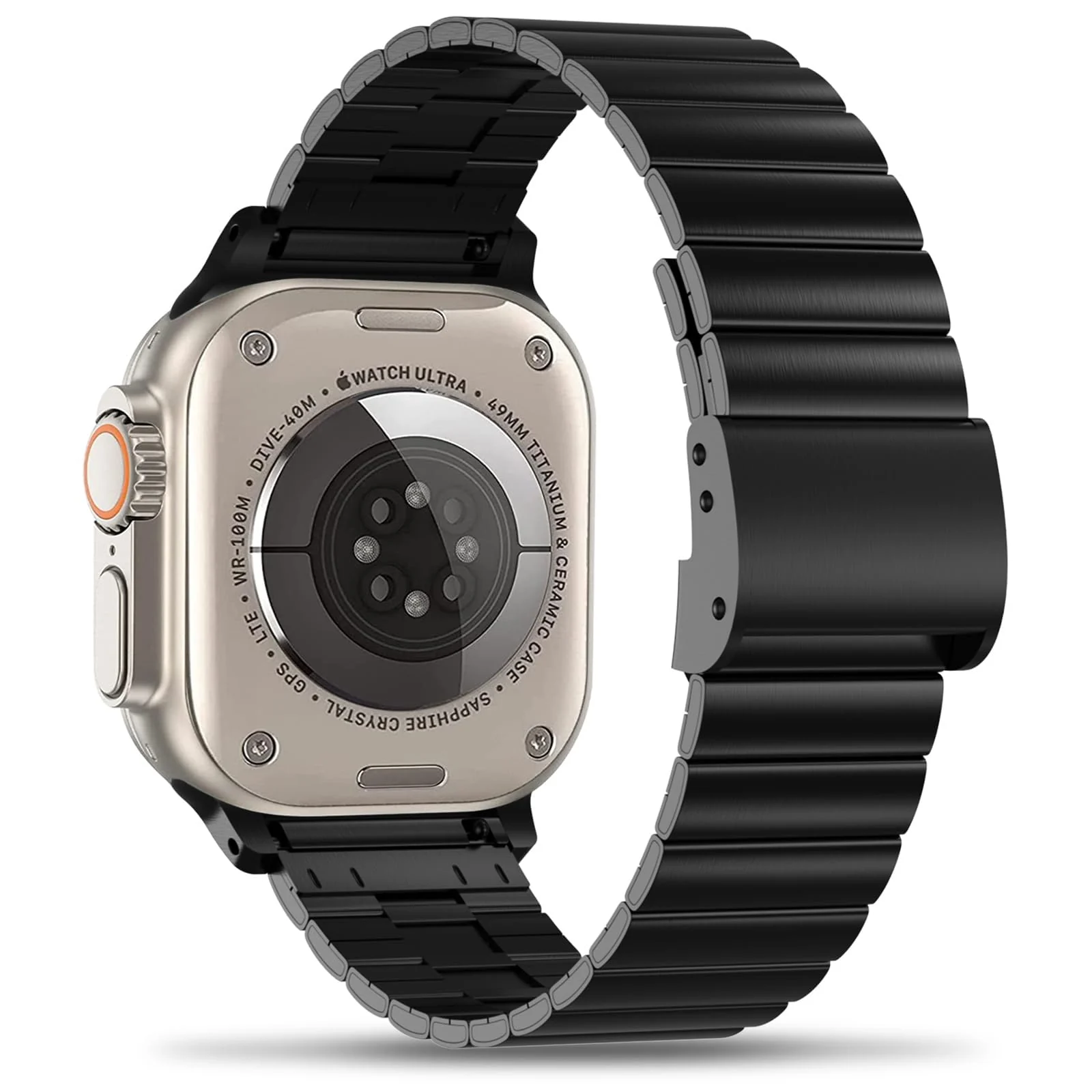 DL3 Mobilak Case with Strap For Apple Watch Ultra 2 49mm Stainless Steel Metal Straps, Hard PC Case With Glass Screen Protector Cover with Strap Bands for Apple Watch Ultra 49mm - Black