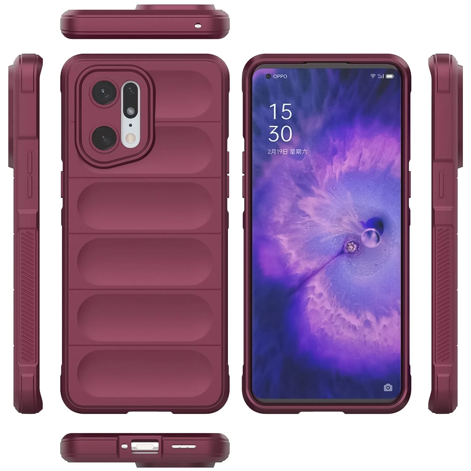 DL3 Mobilak Soft Silicone Protective Case for OPPO Find X5 with Camera Protection and Shockproof Design - Wine Red