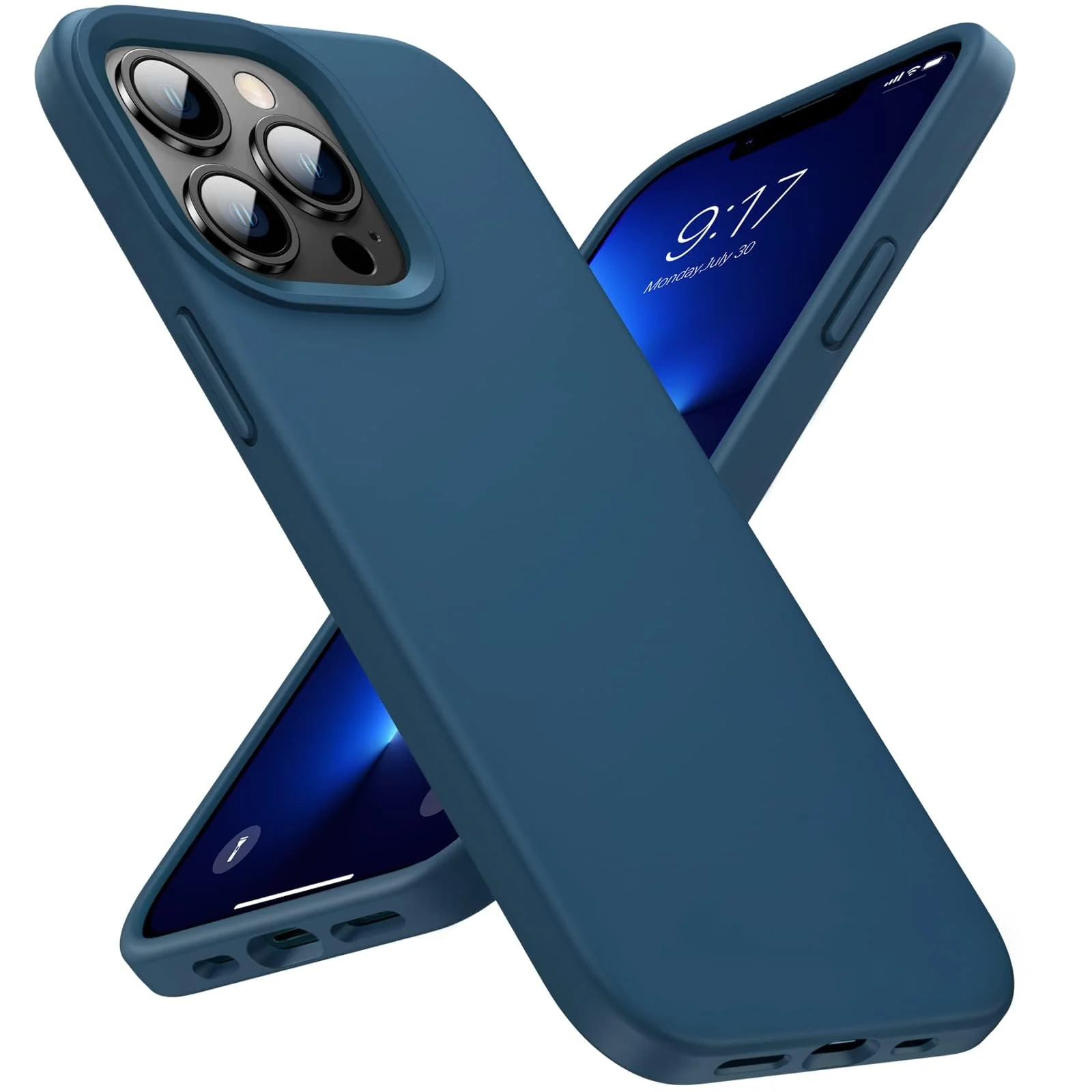 DL3 Mobilak Liquid Silicone Case for iPhone 12 / 12 Pro (6.1 Inch), Shock-absorbing protection, Scratch-resistant surface, Soft microfiber lining - Denim Blue