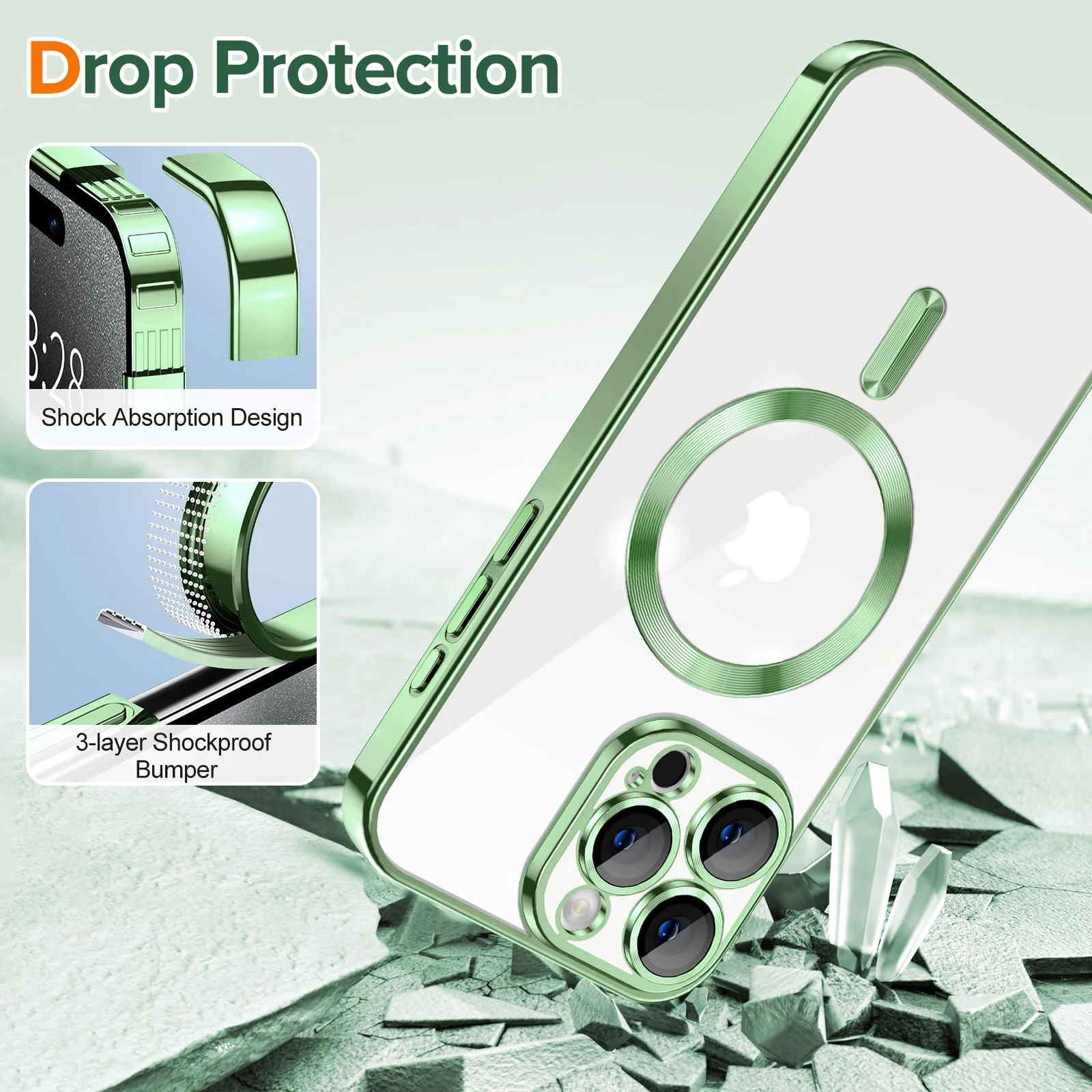 DL3 Mobilak Case for iPhone 11 Pro Max (6.5 Inch) Compatible with MagSafe, with Camera Lens Protector, Magnetic Clear Case Full Protection Plating Anti-Scratch Slim Thin Case Cover - Light Green