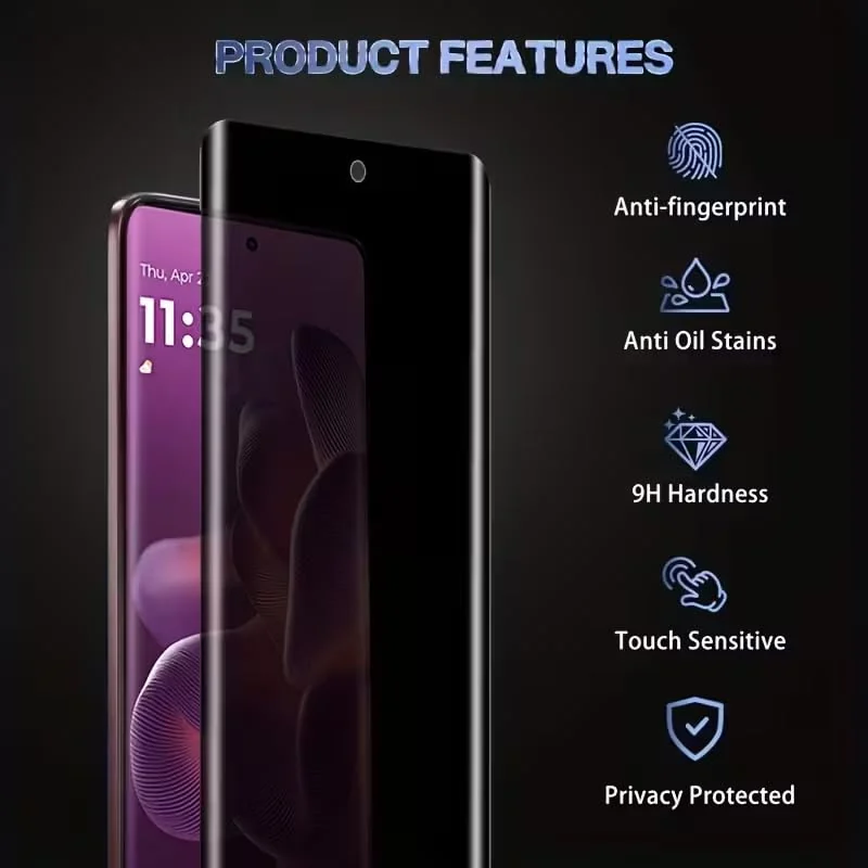 DL3 Mobilak Screen Protector for moto edge 60 fusion UV Glass Fingerprint Reader Support 3D Curved Anti-Spy Tempered Glass Screen Protector - Privacy