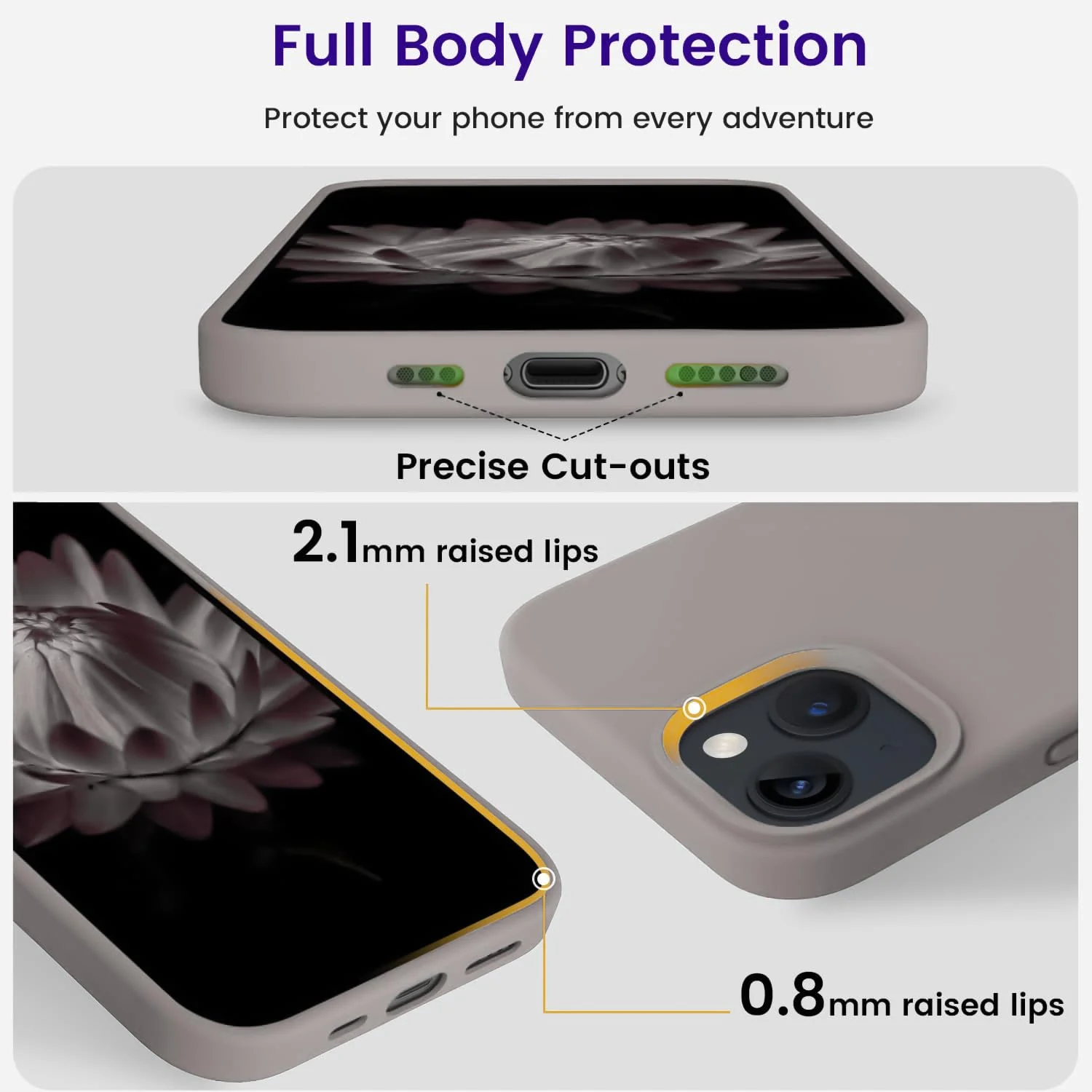 DL3 Mobilak Liquid Silicone Protective Case for iPhone 15 with Camera Protection and Microfiber Lining - A Stone