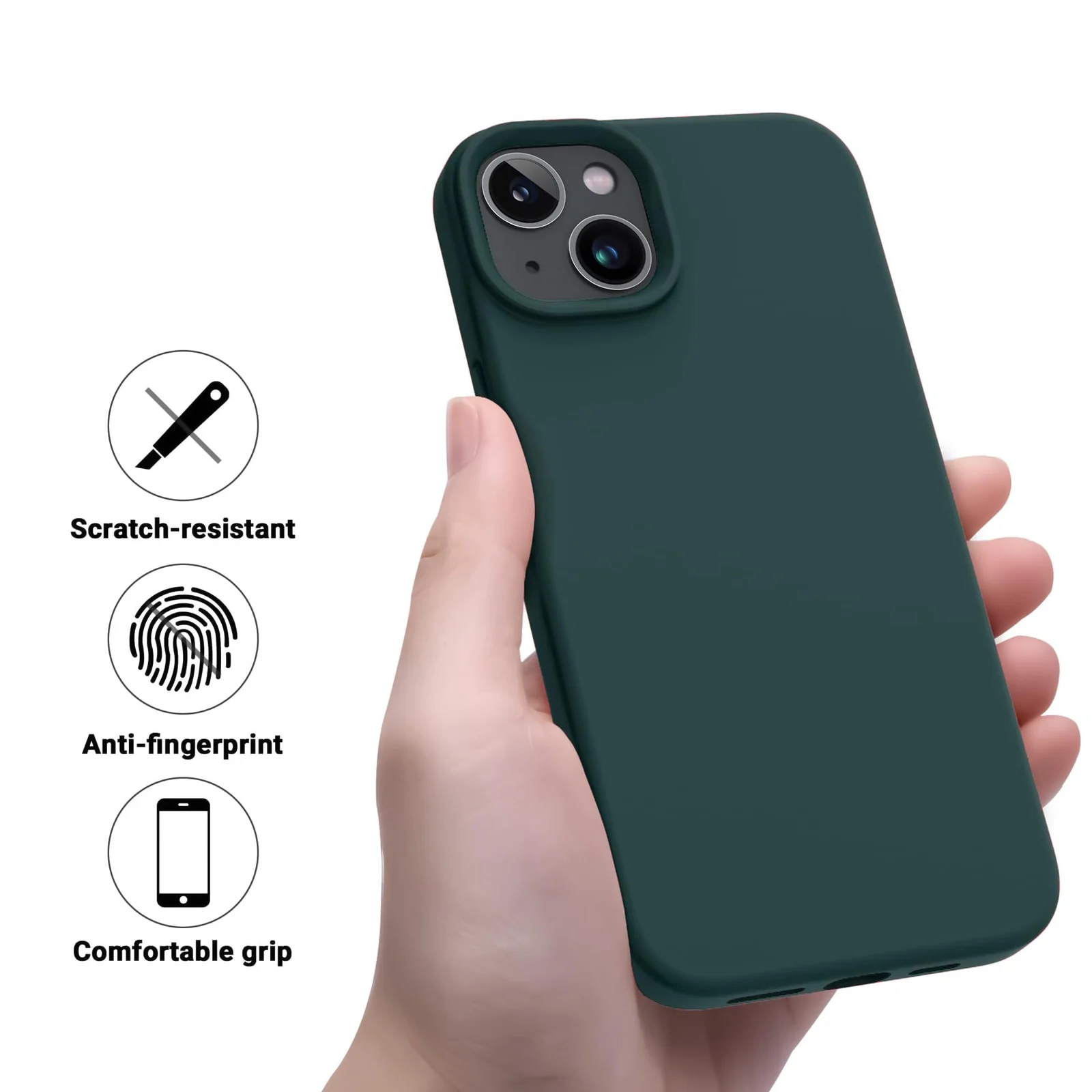 DL3 Mobilak Liquid Silicone Protective Case with Soft Microfiber Lining for iPhone 13 / iPhone 14 - Olive Green