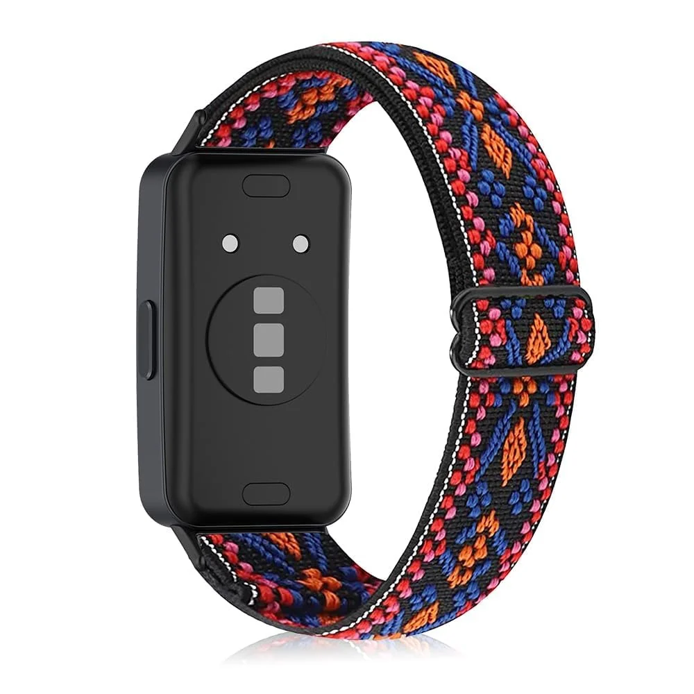 DL3 Mobilak Strap Compatible with Honor Band 7 / Huawei Band 7, Soft Elastic Nylon Straps, Adjustable Stretchy Sports Replacement Bracelets Wristbands for Women Men - Bohemia Red