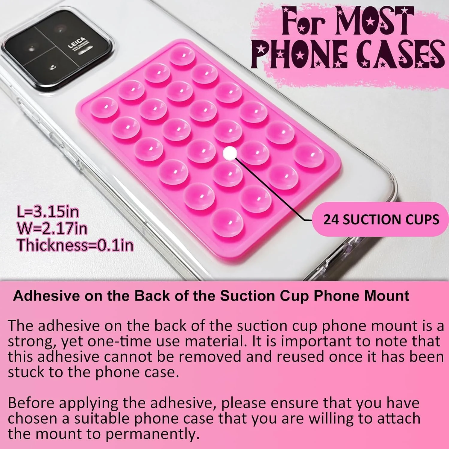 DL3 Mobilak Silicone Suction Phone Mount for iPhone and Android, Adhesive suction design, Hands-free phone support, Strong suction grip - Fuchsia
