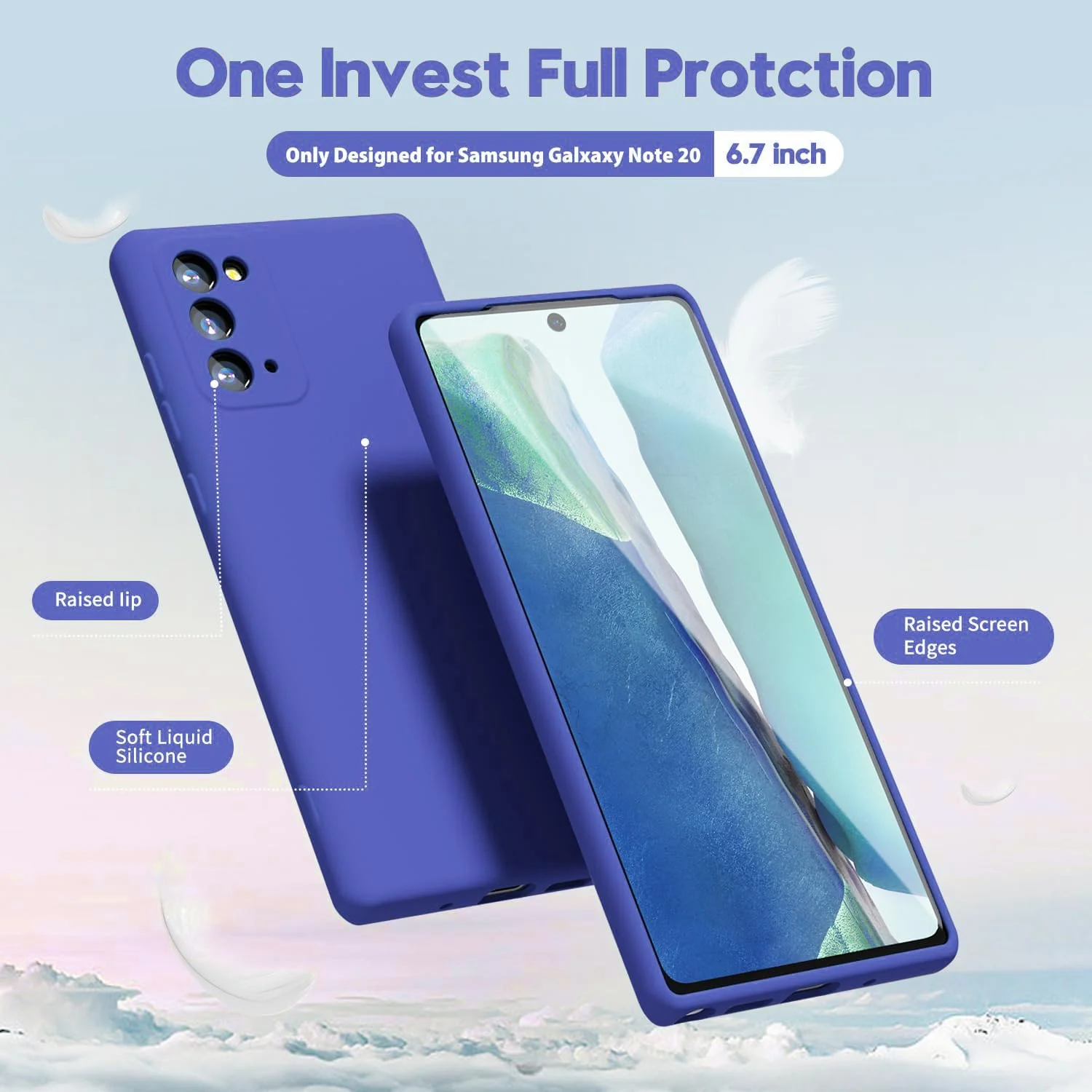 "DL3 Mobilak Liquid Silicone Protective Case for Samsung Galaxy Note 20 5G (6.7"") with Microfiber Lining and Shockproof Design - Light Blue"