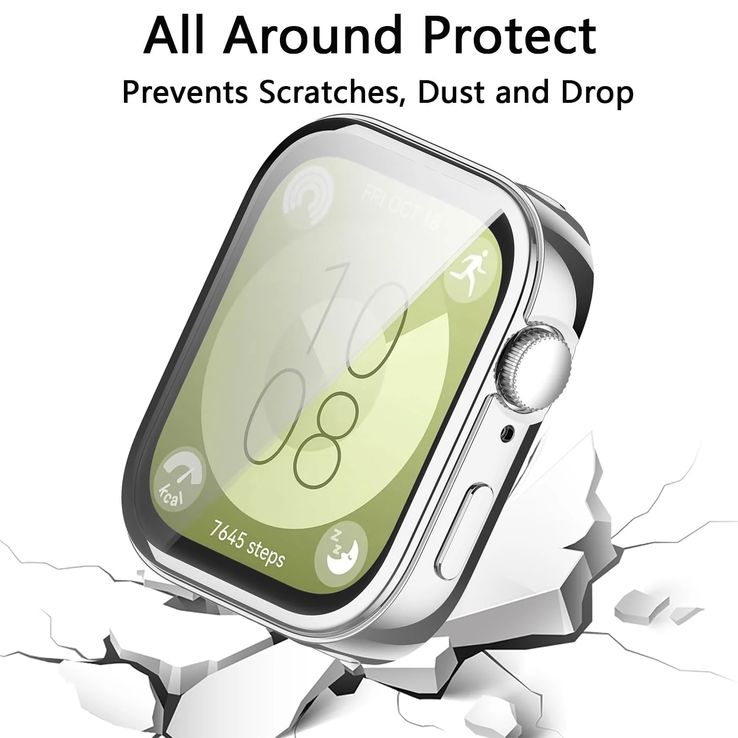 DL3 Mobilak Case Compatible with Huawei Watch Fit 3 Case All-Around with Built-in Screen Protector Watch Soft TPU Shockproof Cover Slim Guard Thin Bumper Shell Protector - Silver
