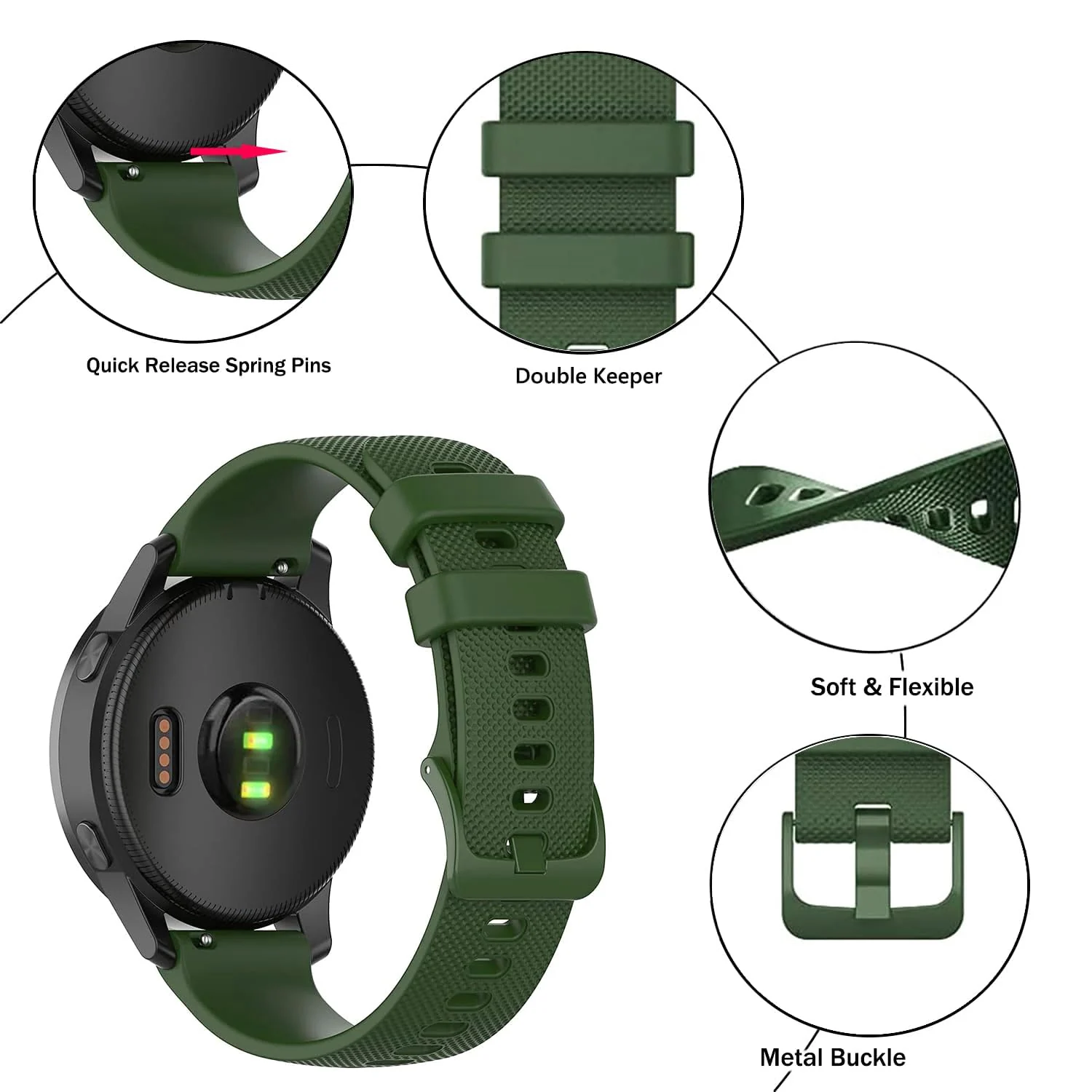 DL3 Mobilak Silicone Buckle Band 22MM Strap For Xiaomi Redmi Watch 5 Active/5 Lite/Samsung Galaxy Watch 3 45mm/Watch 46mm/Gear S3/For Huawei watch GT5 GT4 GT3 GT2 GT 46MM/GT2E/GT2 Pro/GT 3 Pro/GT5 Pro - Green