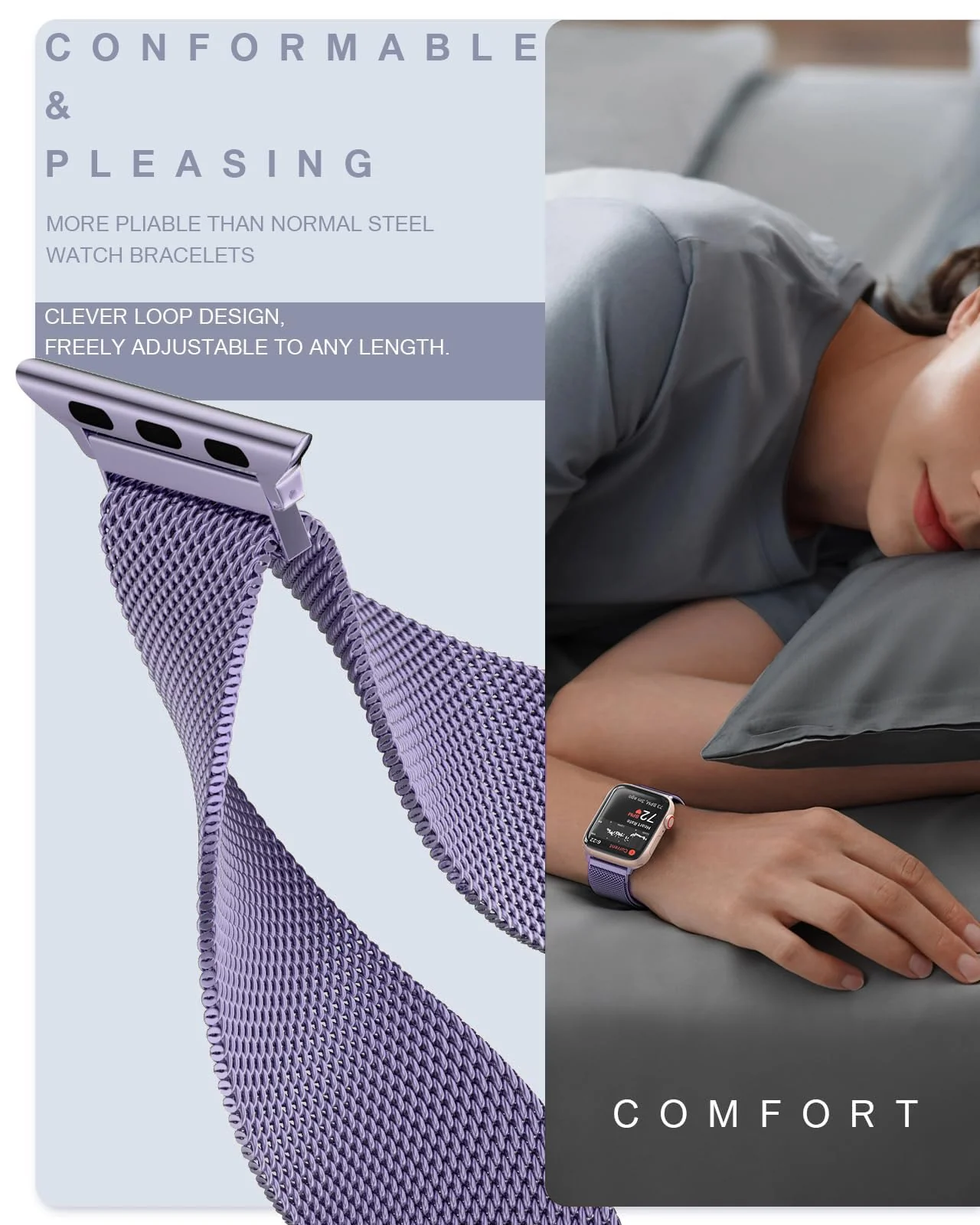 DL3 MOBILAK Milanese Loop Compatible With Apple Watch 38mm 40mm 41mm 42mm(Series 11 10), Stainless Steel Mesh Band Magnetic Clasp, Adjustable Metal Strap for iWatch Series 11 10 9 8 7 6 5 4 3 2 1 SE - A.Lavender