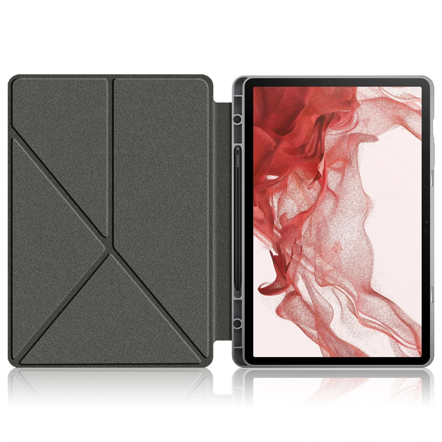 DL3 Mobilak For Samsung Galaxy Tab S8+ Plus 2022 / S7 FE 2021 / S7+ Plus 2020 12.4-Inch Case, Smart Stand, Pencil Holder, Shockproof Slim Lightweight Leather Cover, Modern Abstract Design - Grey