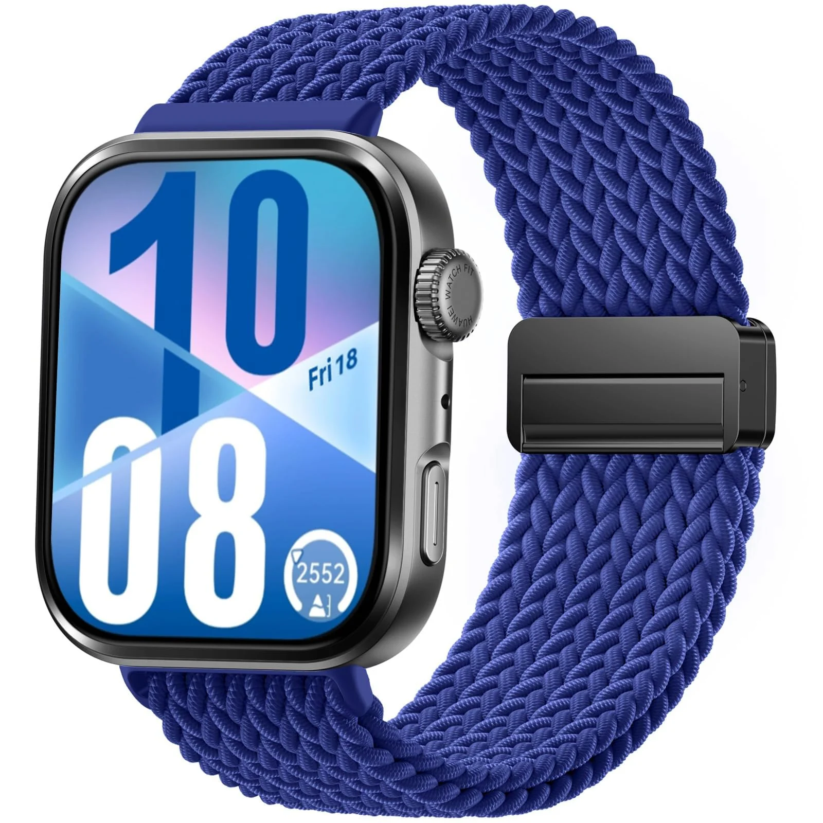 DL3 Mobilak Braided Strap for Huawei Watch Fit 4 / Fit 4 Pro/Fit 3 Bracelet, Quick Release Adjustable Nylon Sport Elastic Loop Band, Anti-Slip Magnetic Buckle Stretchy Nylon Strap - Navy Blue