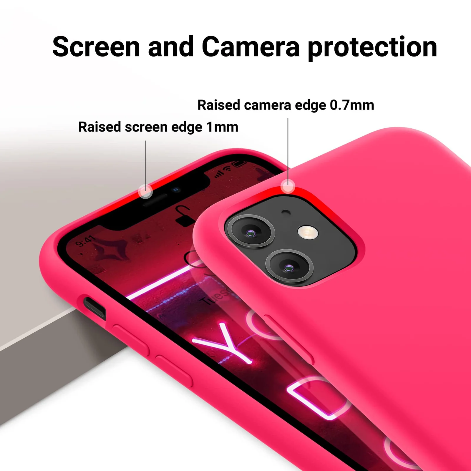 DL3 Mobilak Liquid Silicone Protective Case for iPhone 11 (6.1 Inch) with Camera Protection and Microfiber Lining - Neon Pink
