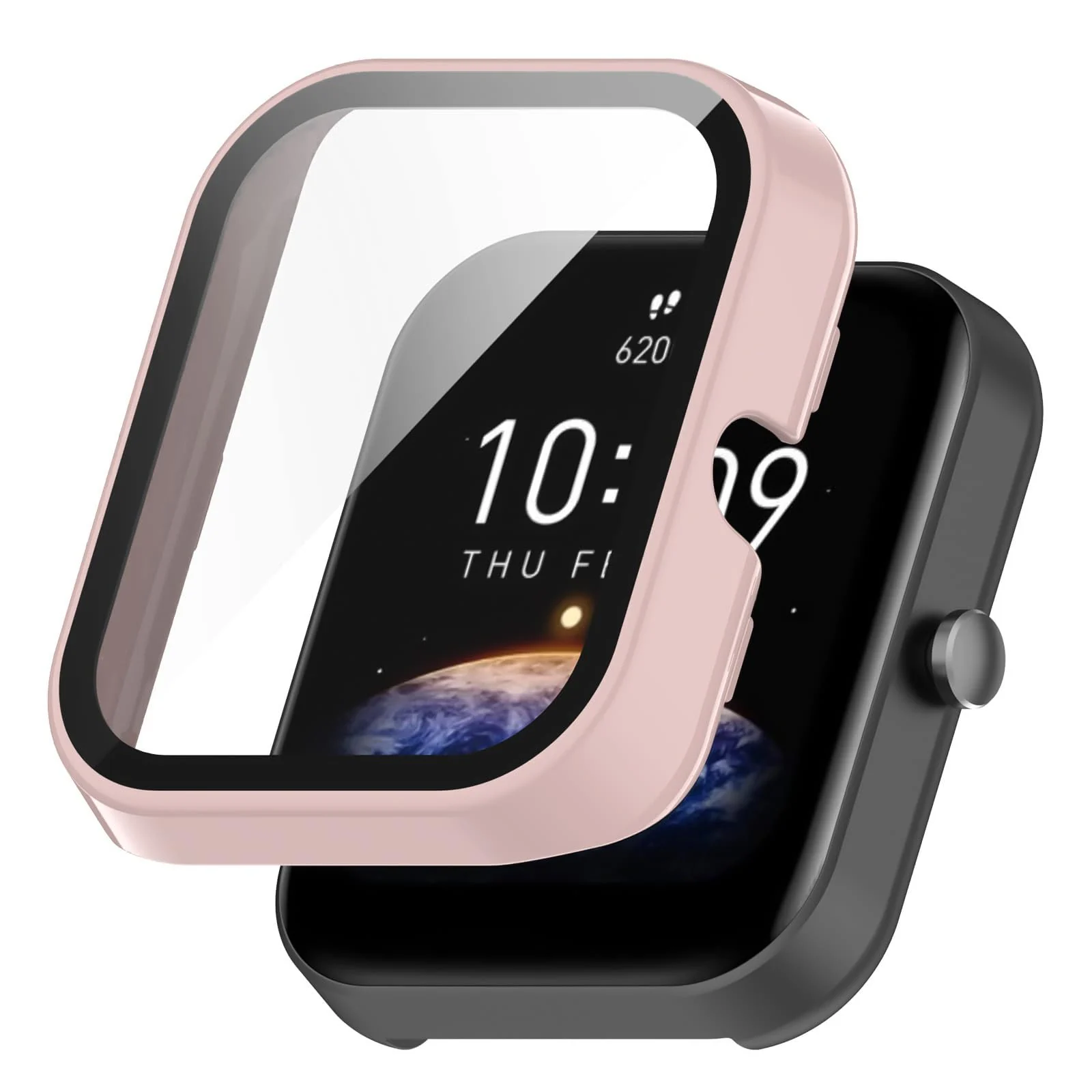 DL3 MOBILAK Full-Coverage Watch Case with Tempered Glass for Amazfit Bip 3 / Bip 3 Pro, Pink