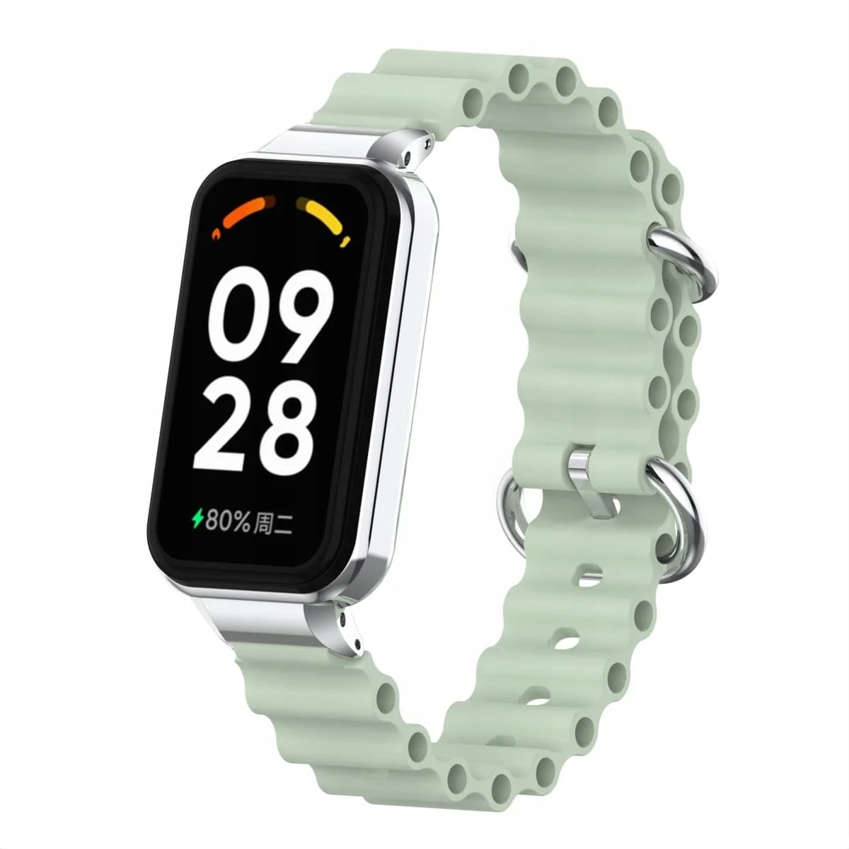 DL3 Mobilak Ocean Strap Compatible with Xiaomi Redmi Band 2/Smart Band 8 Active, Adjustable Silicone Band with Metal Buckle and Frame for Women and Men - Mint Green