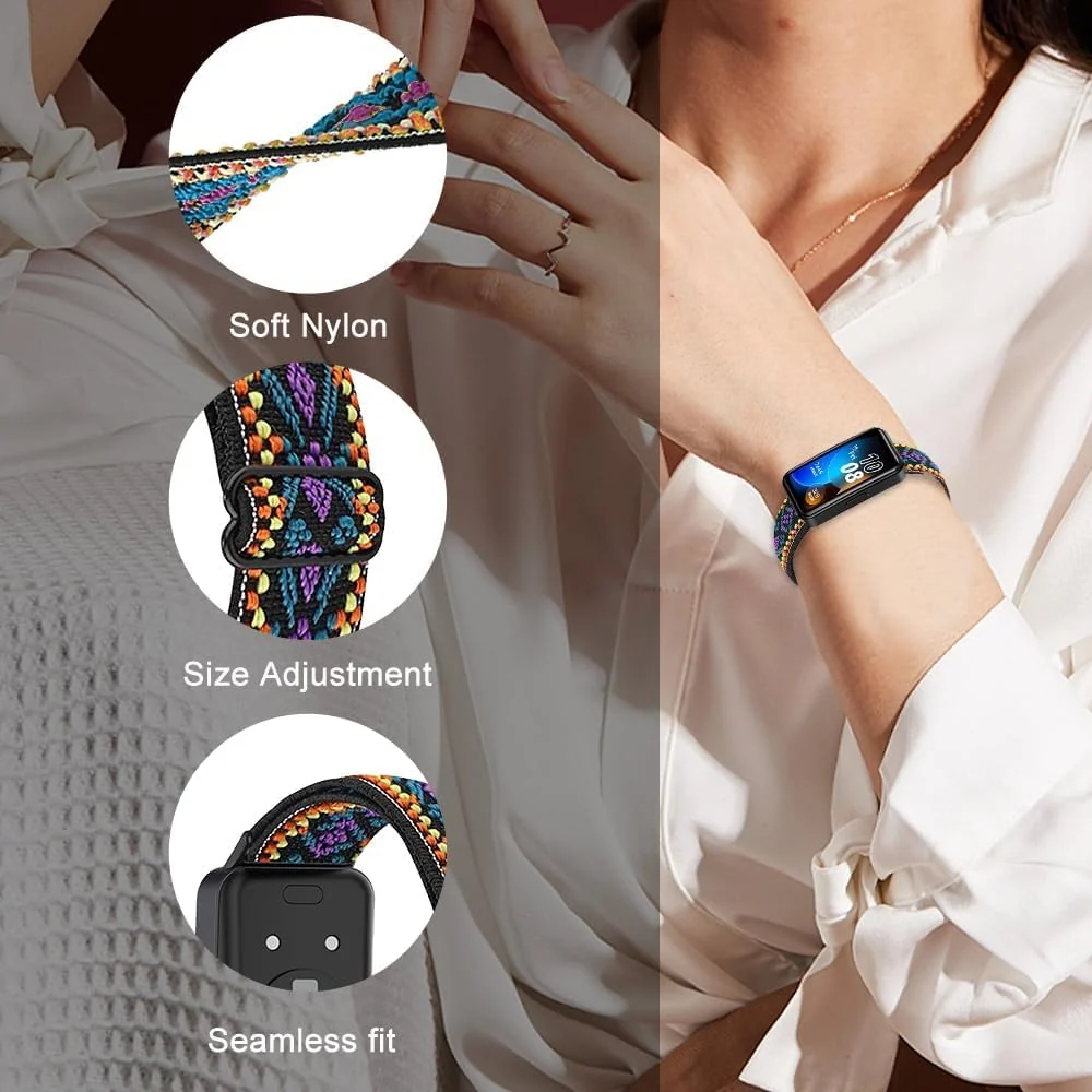 DL3 Mobilak Elastic Straps Compatible with Honor Band 6/Huawei Band 6 Pro/Huawei Band 6 Men Women, Adjustable Stretchy Bracelets Sport Nylon Replacement Bracelet - Bohemia Blue