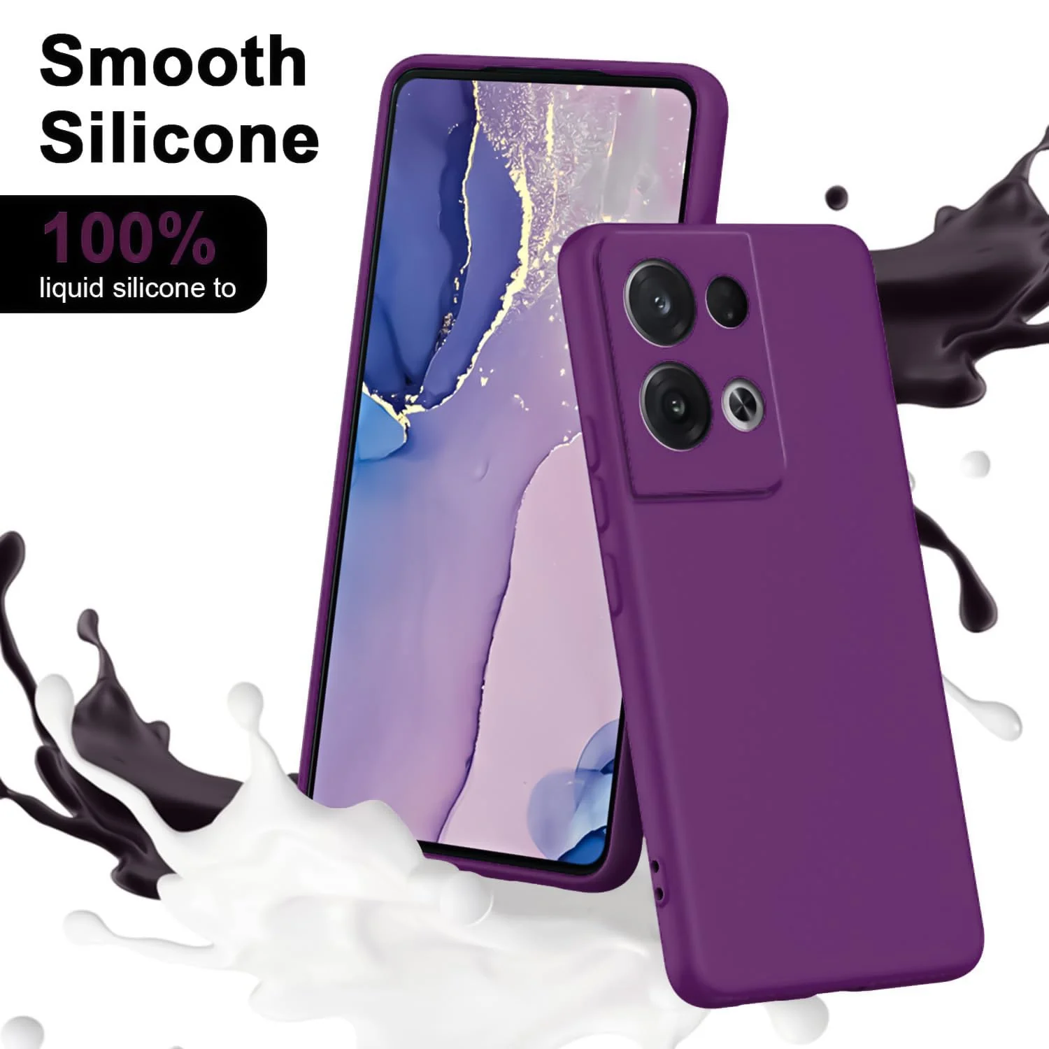 DL3 Mobilak Liquid Silicone Case for OPPO Reno 8 5G, Shock-absorbing protection, Scratch-resistant surface, Soft microfiber lining - Violet