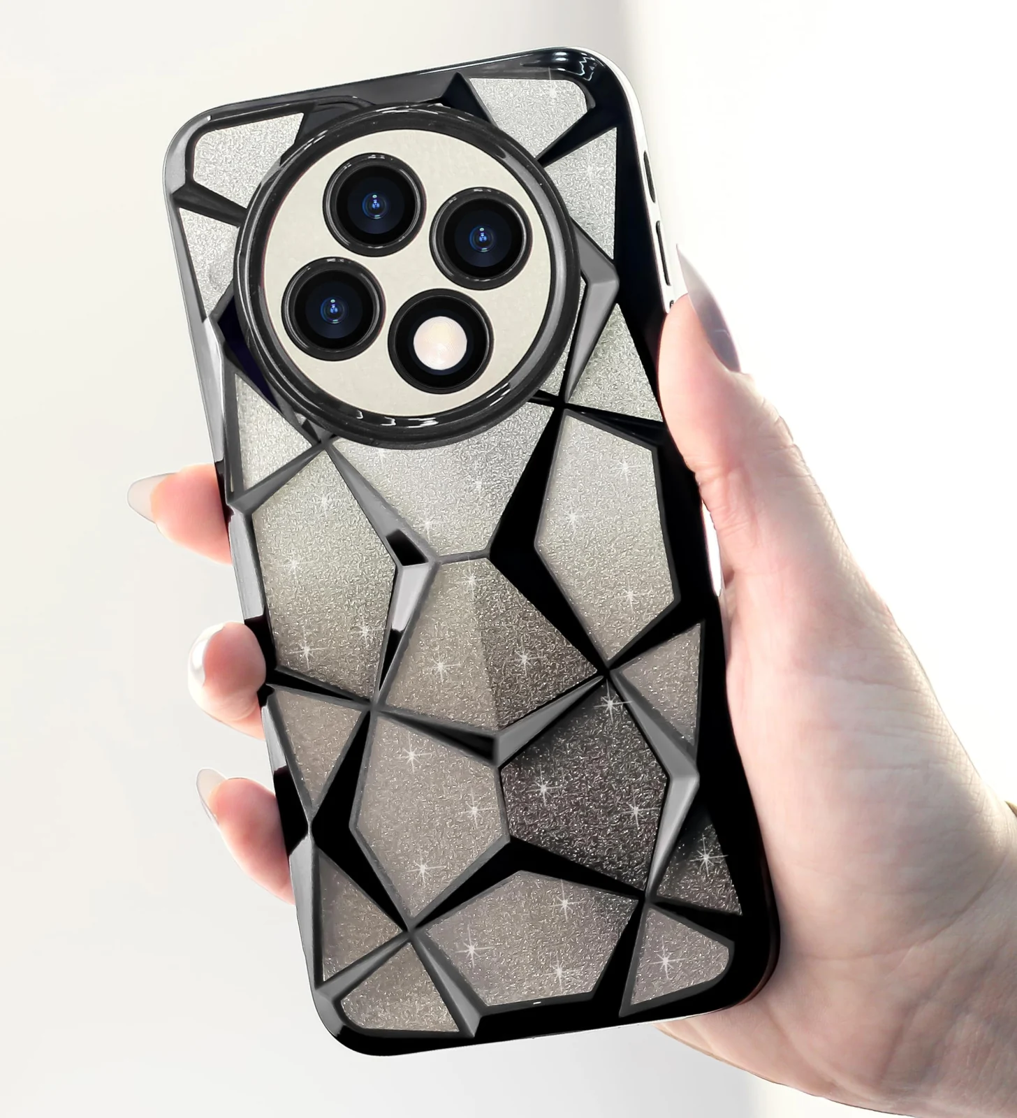 DL3 Mobilak Compatible with OPPO Reno12 F/Reno 12F Case Plating Bling Gradient Glitter Clear Cover Soft TPU Silicone Cute Camera Protection Shockproof Back for Women Girls Case - Black