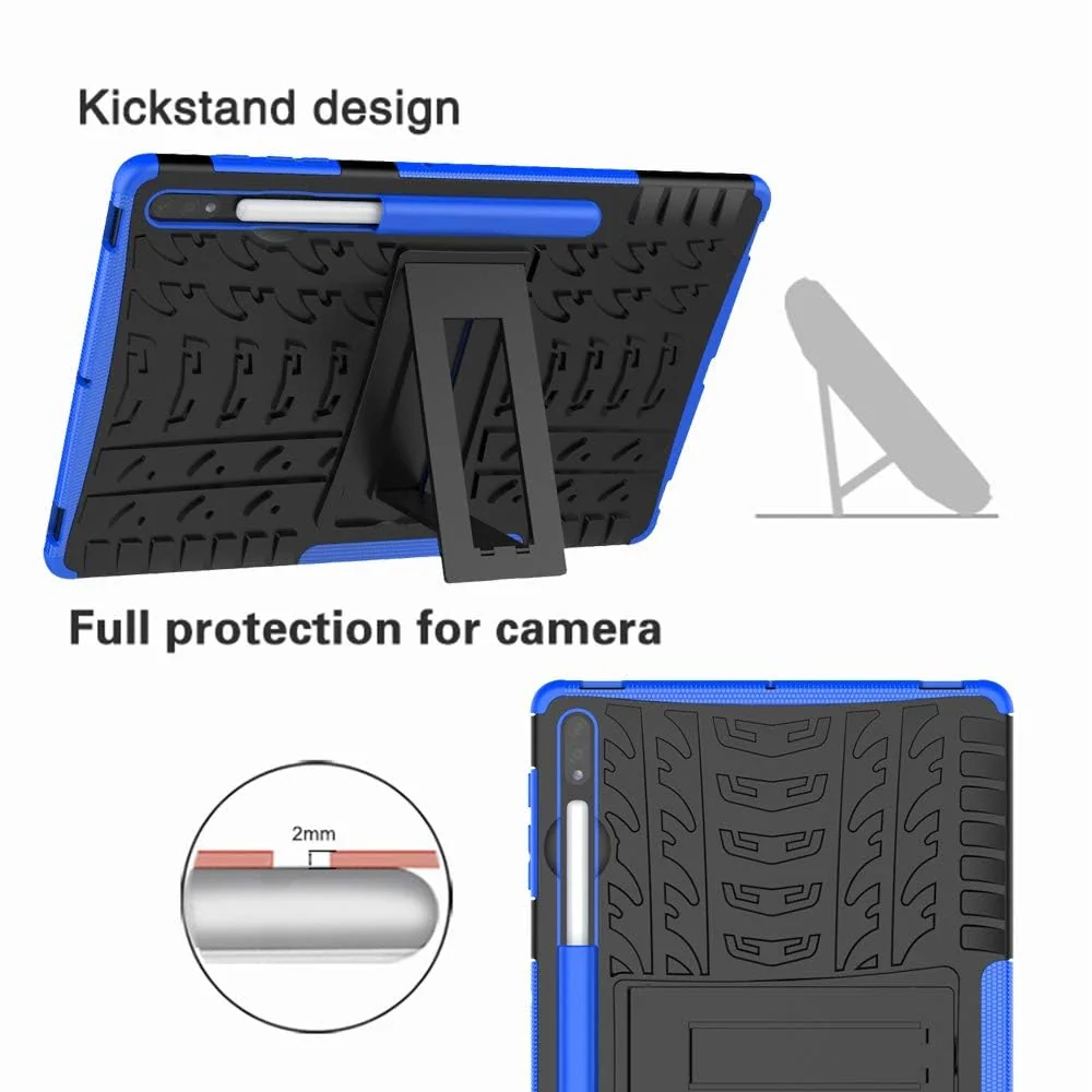 DL3 Mobilak Case For Samsung Galaxy Tab S8 Plus 2022/S7 FE 2021/S7 Plus 2020 12.4 Inch, Hybrid Rugged Armor Heavy Duty 2 in 1 TPU + PC Combo Dual Layer Shockproof Case with Kickstand - Blue