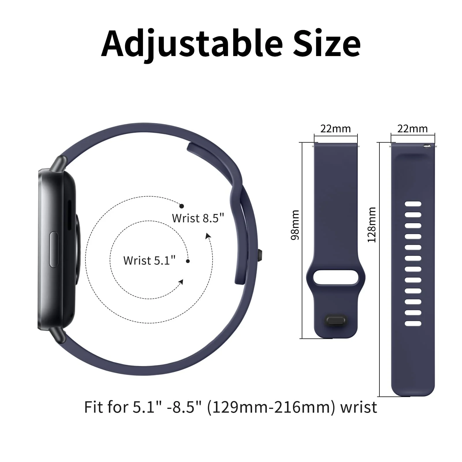 DL3 Mobilak Strap for Xiaomi Redmi Watch 5 Active/Redmi Watch 5 Lite, 22mm Adjustable Quick Release Silicone Replacement Watch Band Straps Wristbands Bracelet for Women Men - Midnight Blue