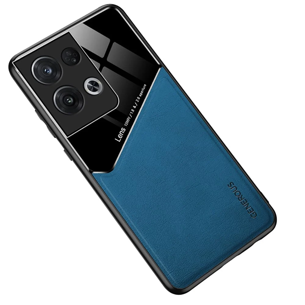 DL3 Mobilak Leather and PC Protective Case for OPPO Reno 8 5G / Reno8 5G, Built-in magnetic car-mount support, Shock-absorbing protection, Raised edges around the screen and camera - Blue