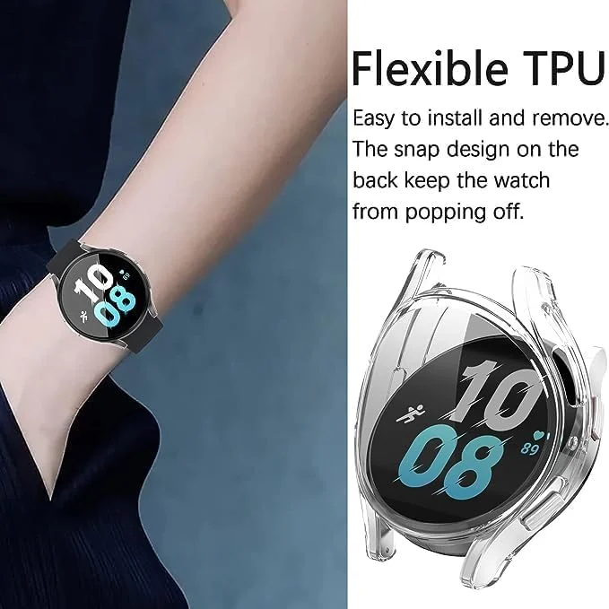 DL3 Mobilak Case Compatible with Samsung Galaxy Watch 4 40mm 2021 & Watch 5 40mm 2022 Case All-Around Screen Protector Watch Soft TPU Shockproof Cover Slim Guard Thin Bumper Shel Protector - Clear