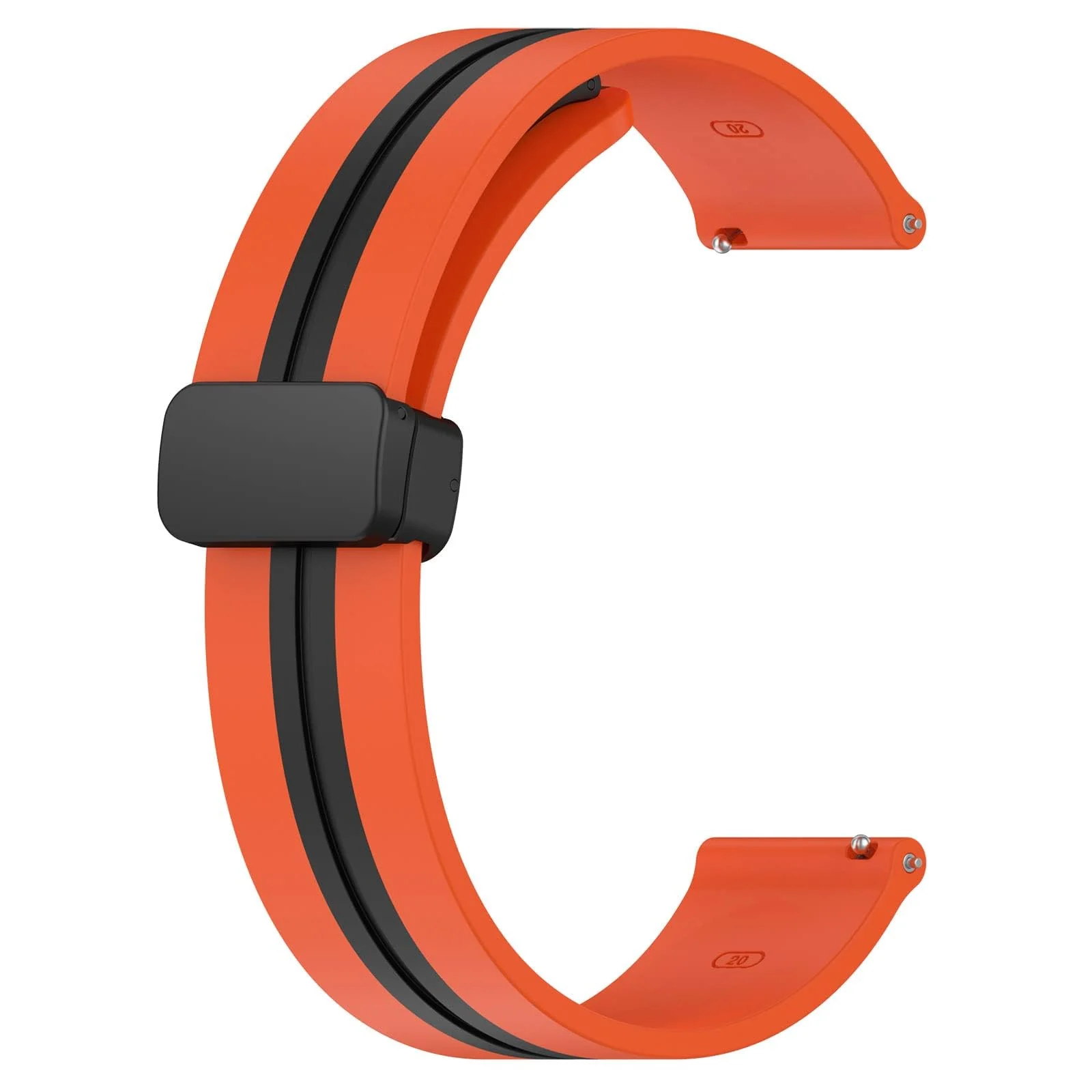 DL3 Mobilak Strap Silicone Magnetic Buckle 20MM For Samsung Gear Sport/Watch 6/5/4/5 Pro 45mm/S2 classic/active 2 40mm 44mm/Amazfit GTS 2/2e/GTS 3/3 Pro/GTS 4/GTS 2 Mini/3 Mini/4 Mini/Bip 3/Bip 3 Pro - A.Orange Black