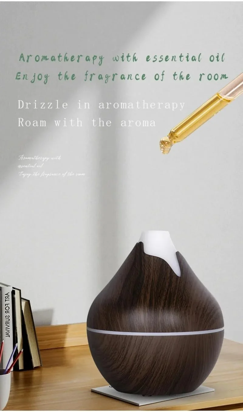 Mobigon Wood Cool Mist Ultrasonic Humidifier for Room Moisture, Aroma Diffuser for Home, 200ml Essential Oil Diffuser with 7 Colorful Night Light, Auto Shut-Off, Home, Office, car - Dark Brown