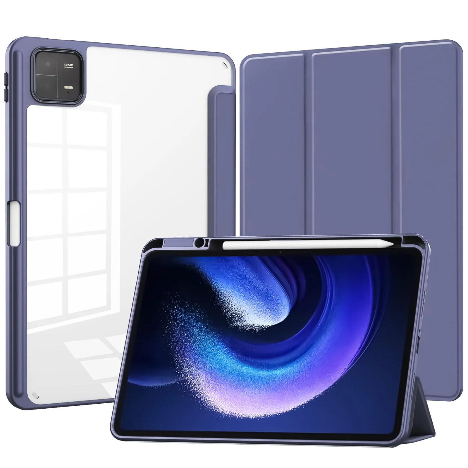 DL3 Mobilak Case for Xiaomi Pad 7 / Xiaomi Pad 7 Pro 2024 11.2 inch, Clear Shockproof Back Cover Built-in Pencil Holder, Auto Sleep/Wake - Lavender