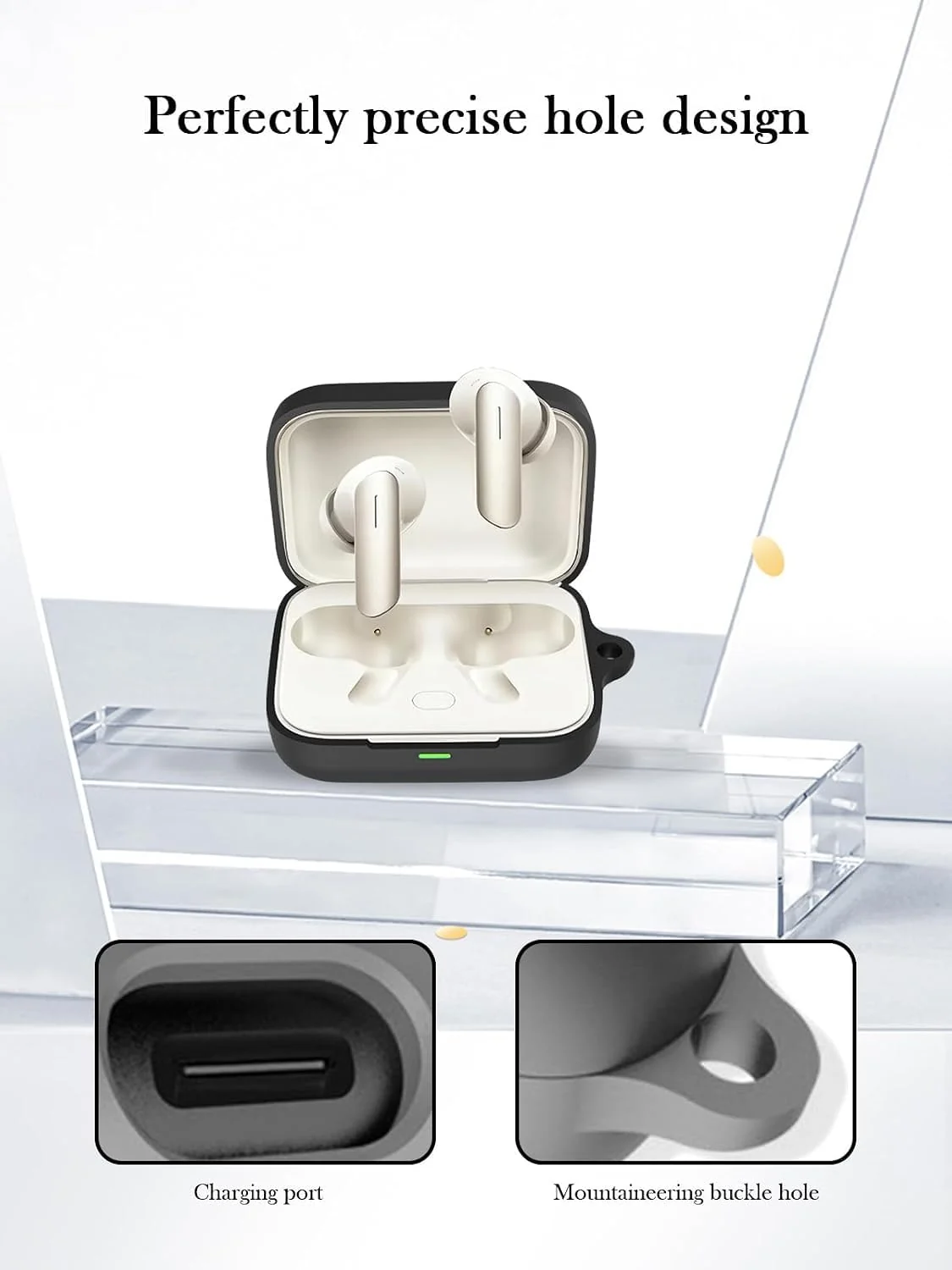 MOBIGON Soft Silicone Earbuds Case with Carabiner for Realme Buds Air 7 Pro / Air 7, Black