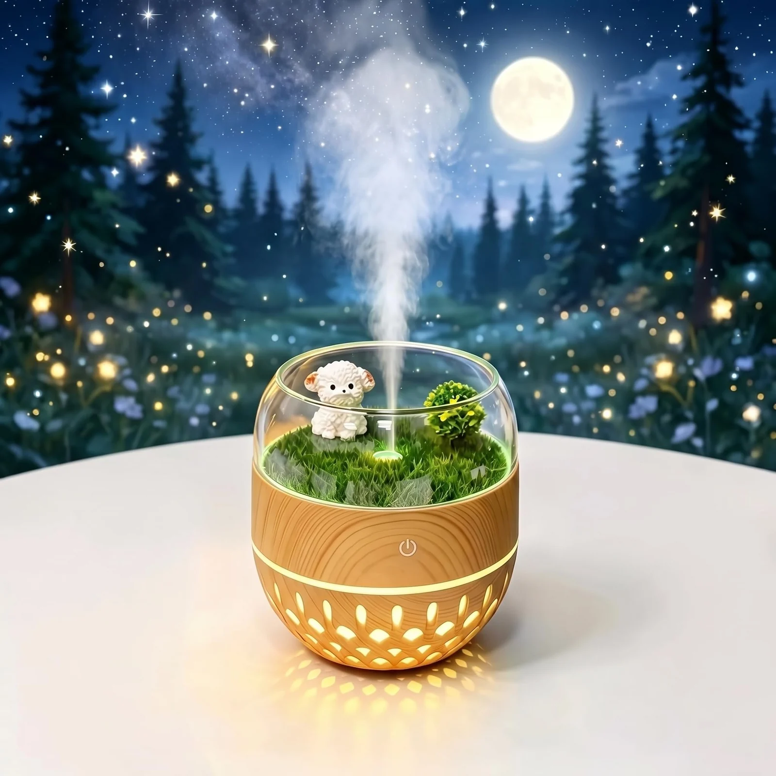 MOBIGON Hollow Wood-Grain 200 ml Landscape Humidifier, Light Brown