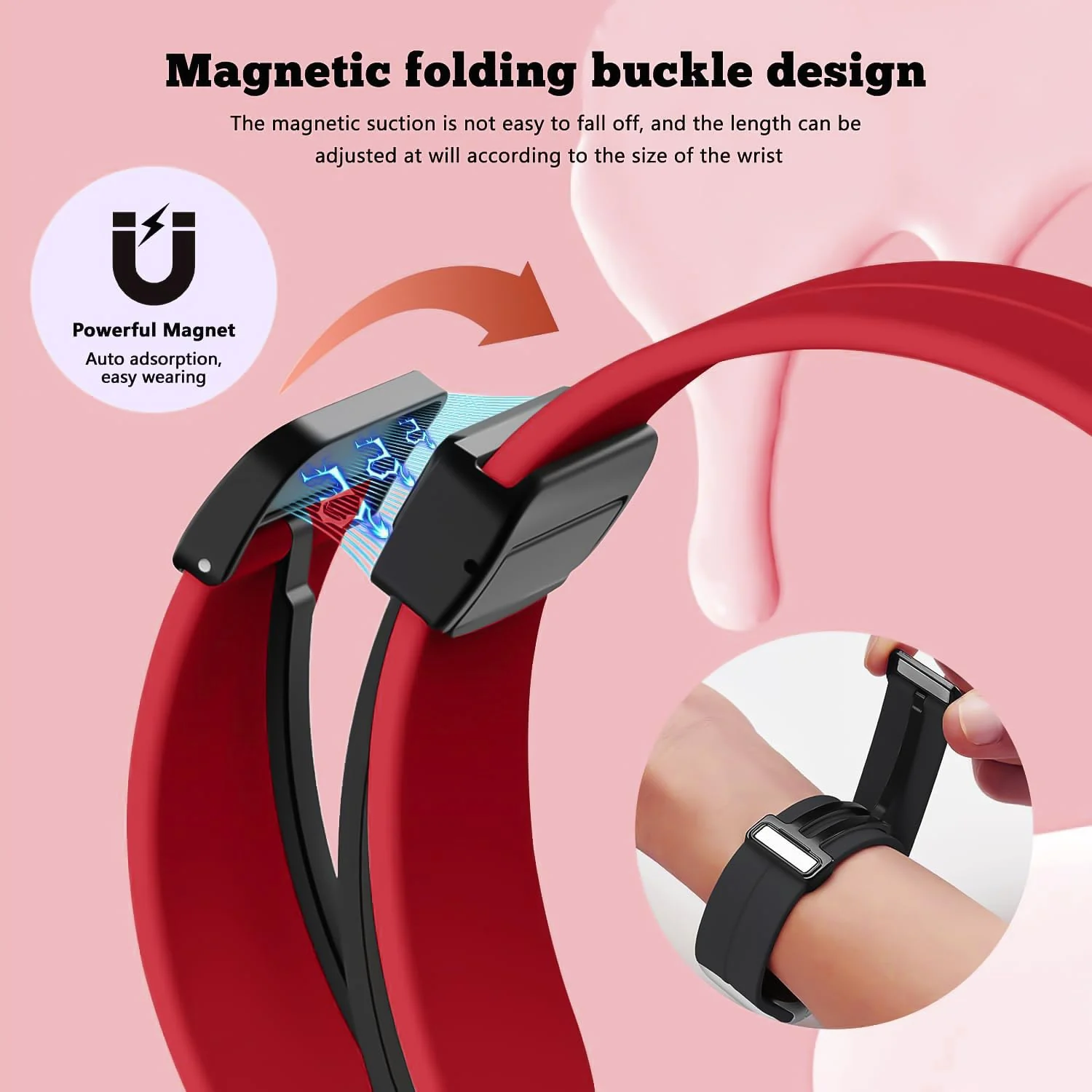 DL3 Mobilak Silicone Strap Compatible with Huawei Watch Fit 3/Watch Fit 4 Pro/Fit 4 Magnetic Metal Stainless Buckle Sport Silicone Strap, Band Quick Release Soft Replacment Wristband - Red