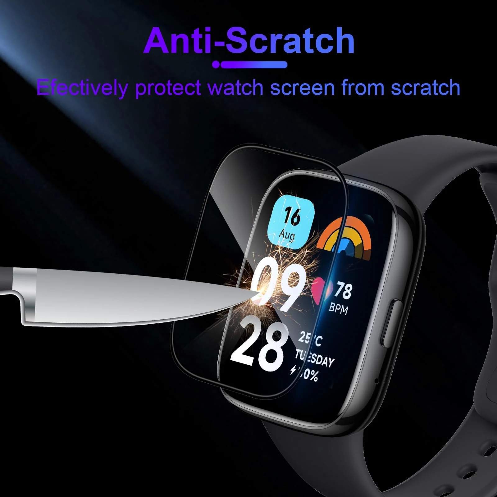 DL3 Mobilak Screen Protector For Xiaomi Redmi Watch 3 Active/Redmi Watch 3 Lite, 3D Curved Soft Edge Protective Film [Anti-Scratch] [Bubble Free] [Ultra Shatterproof] [High Sensitive] (Not Glass) - Black