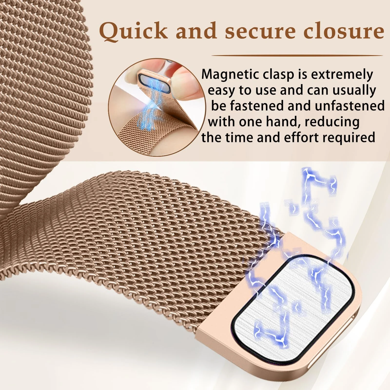 MOBIGON Magnetic Stainless Steel Watch Strap for Huawei Band 11 / 11 Pro, Rose Gold