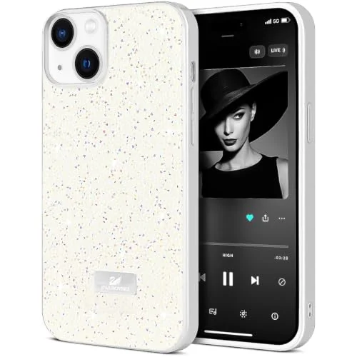 DL3 Mobilak Glitter Rhinestone Protective Case for iPhone 13 / iPhone 14 with Shockproof Design - White 2