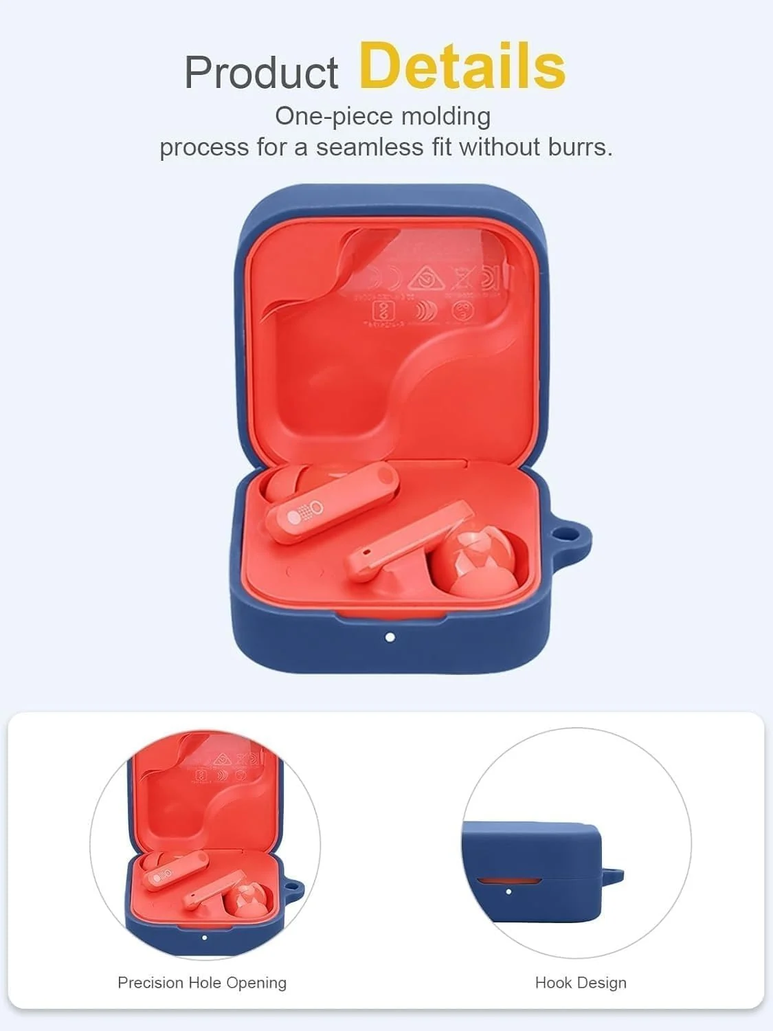 DL3 Mobilak Compatible with Nothing CMF Buds 2a Case Cover, Soft Silicone Shockproof Protective Case Wireless Earbuds with Carabiner, Front LED Visible - Blue
