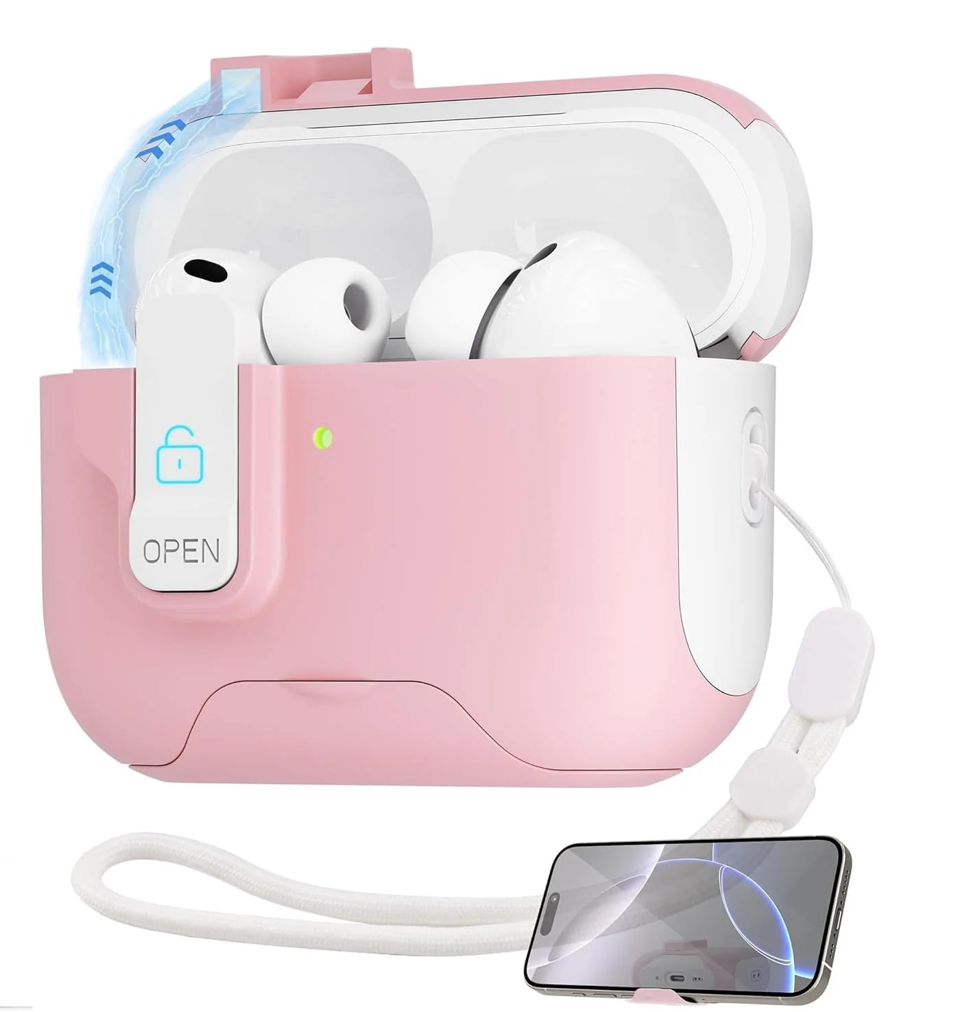 DL3 Mobilak Case for AirPods Pro 3 (2025) Case Cover with Lock, Compatible with AirPods Pro 3nd Generation/3st Generation (2025), Shockproof Cover for AirPods Pro 3 Case Men Women - Pink White