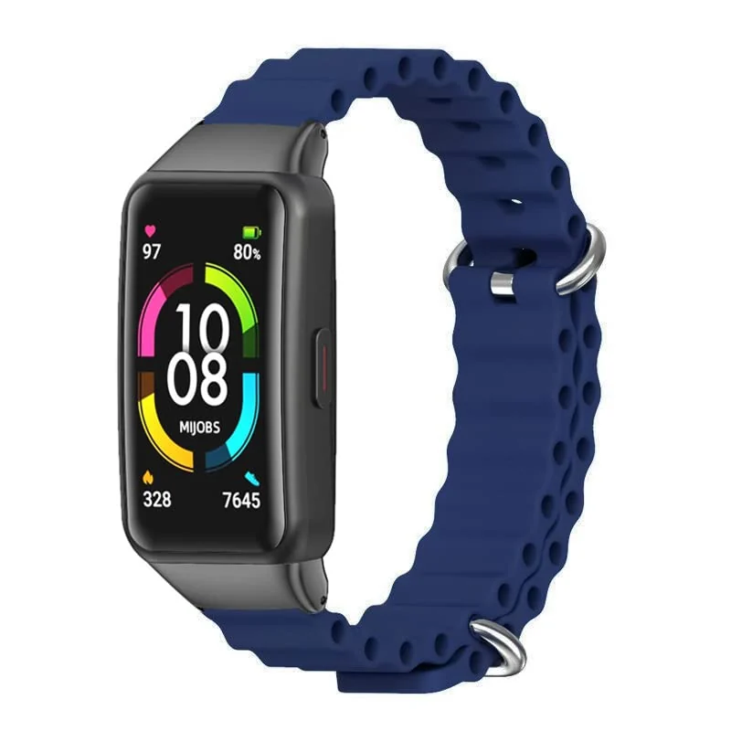Dl3 Mobilak Ocean Band for Honor Band 6 / Huawei Band 6,Adjustable Silicone Stretchy Sport Strap Women Men Replacement Wristband for Huawei Band 6 pro (Pine Green)