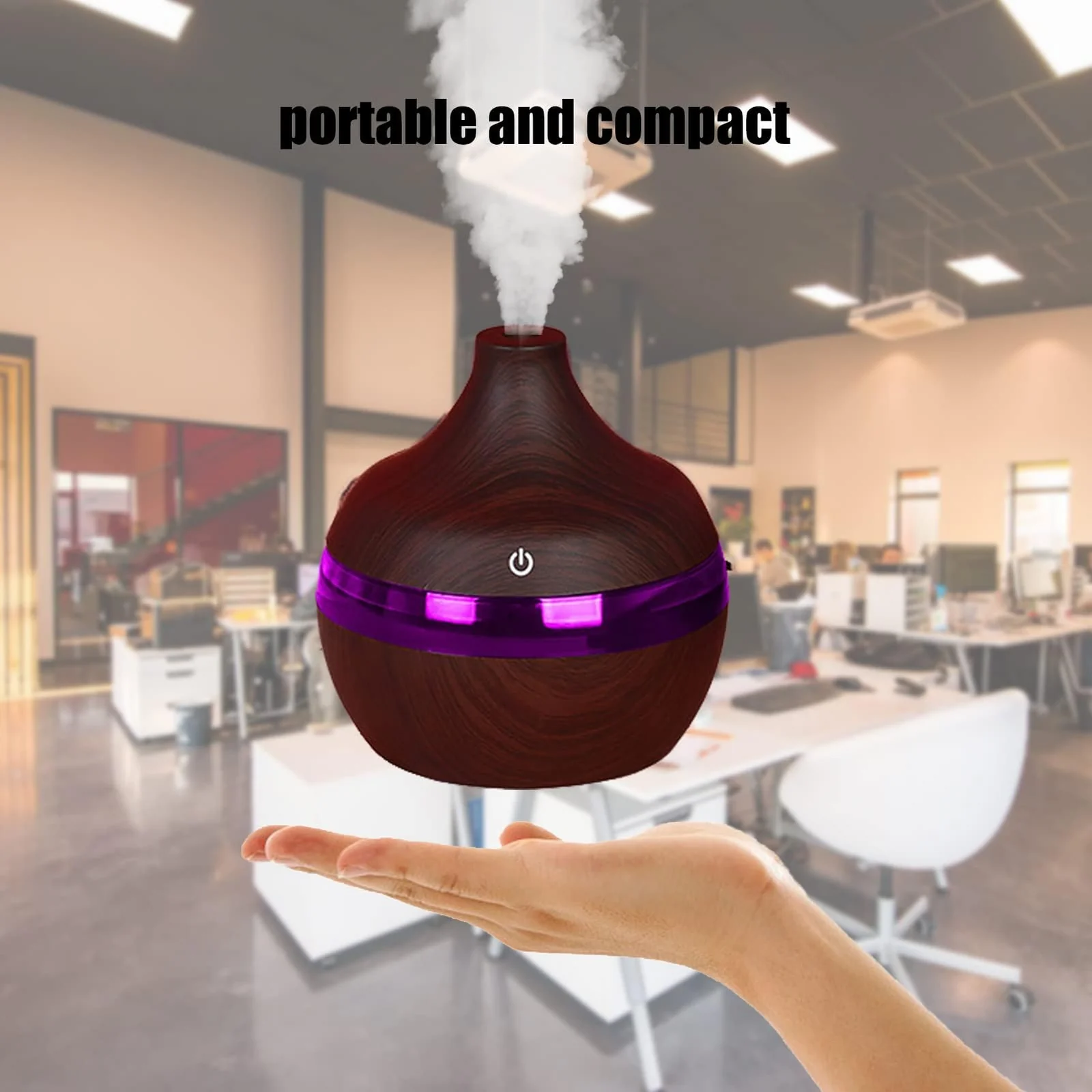Mobigon Wood Cool Mist Ultrasonic Humidifier for Room Moisture, Aroma Diffuser for Home, 300ml Essential Oil Diffuser with 7 Colorful Night Light, Auto Shut-Off, Home, Office, car - D. Dark Brown