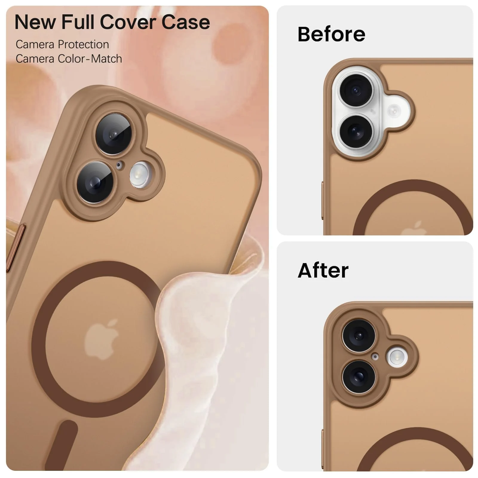 DL3 Mobilak Matte MagSafe-Compatible Magnetic Case for iPhone 16 with Camera Protection and Magnetic Car-Mount Support - Brown