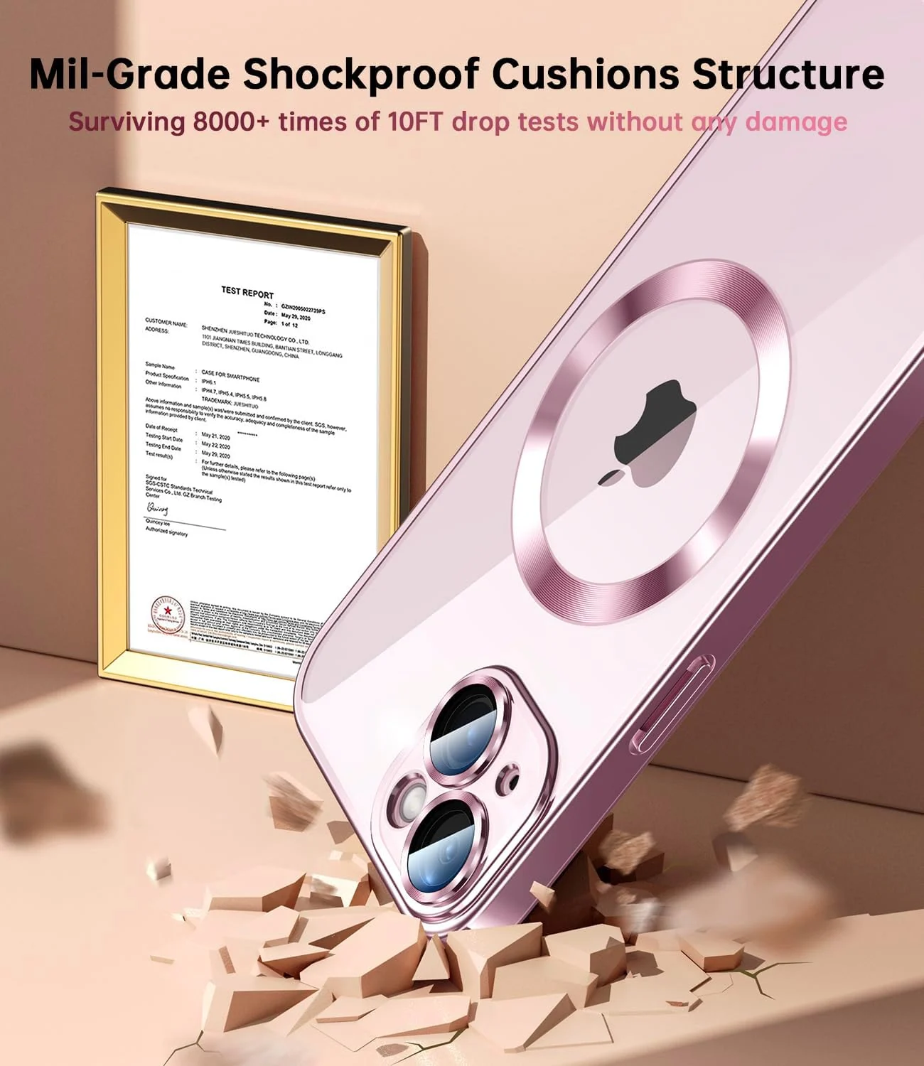 DL3 MOBILAK MagSafe Phone Case with Camera Lens Protector for Apple iPhone 13, Rose Gold