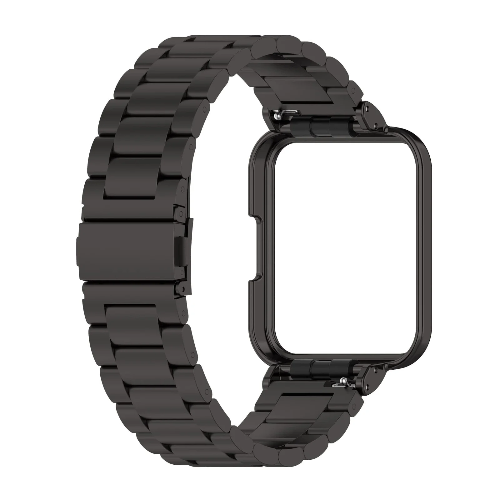 DL3 MOBILAK Adjustable Stainless-Steel Watch Strap with Case for Xiaomi Redmi Watch 2 Lite and Poco Watch and Horloge 2 - Black