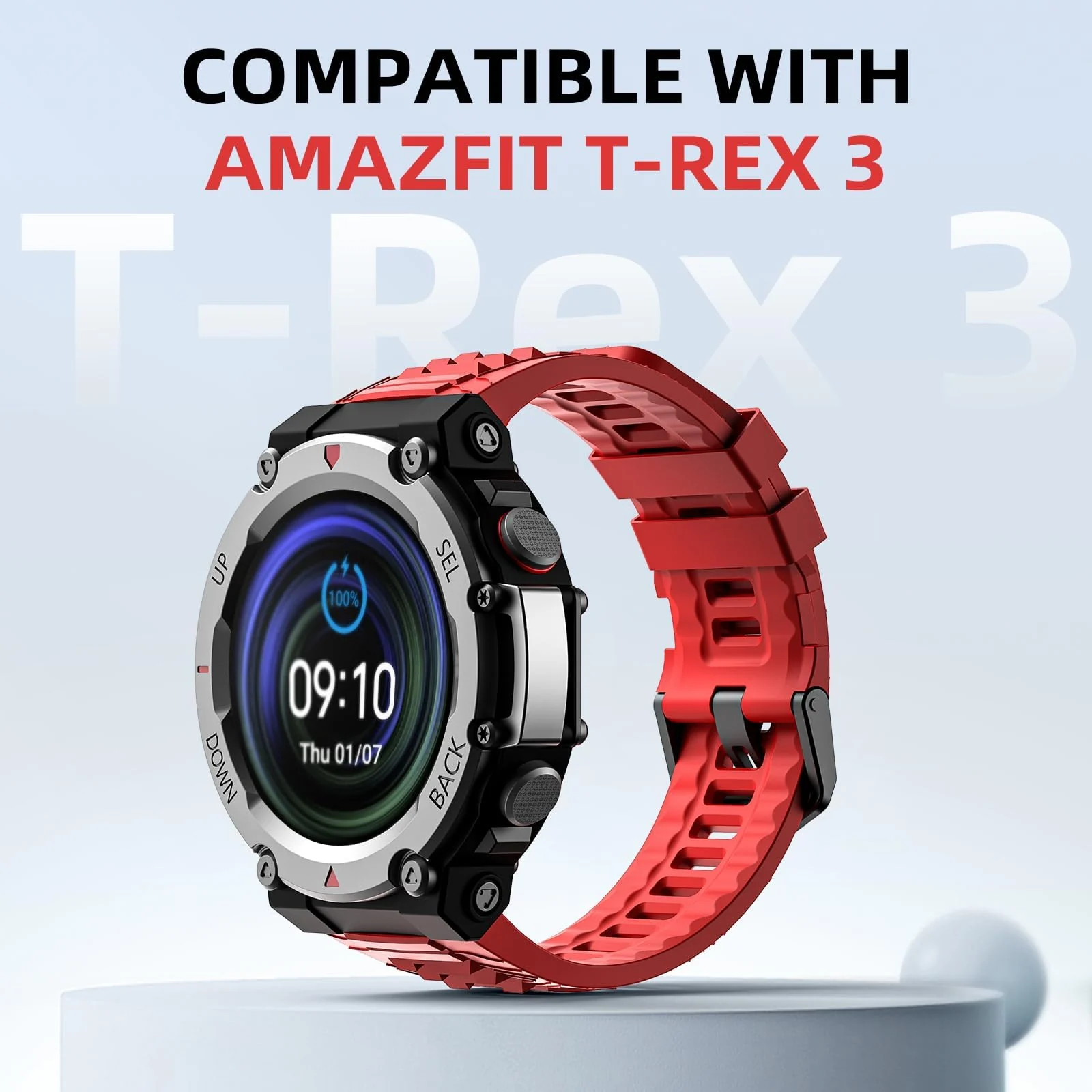 DL3 Mobilak Strap Compatible with Amazfit T-Rex 3, Men Women Sport Waterproof Soft Breathable Silicone Watch Bands Compatible with Amazfit T-Rex 3 with 1 Install Tool - Red