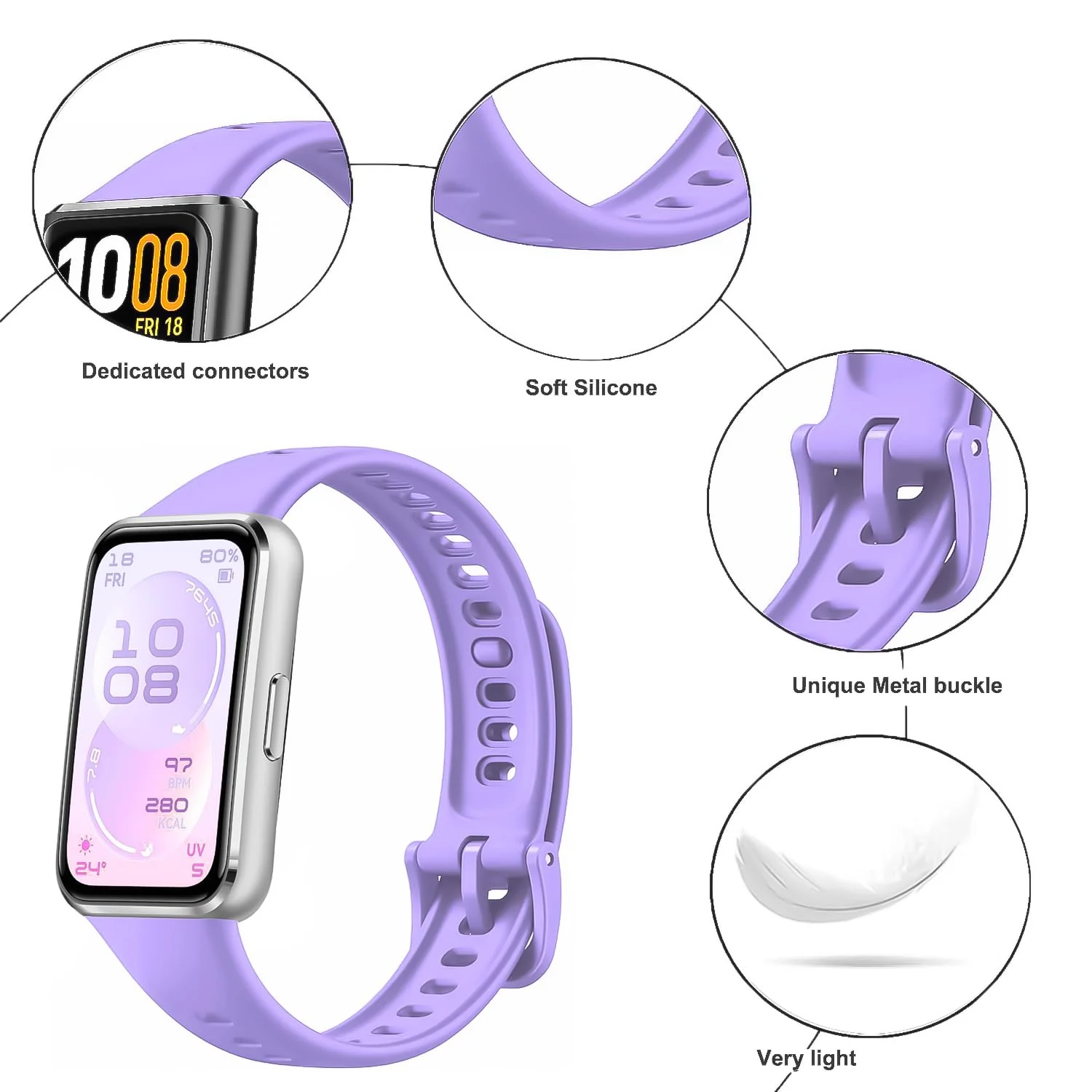 DL3 Mobilak Silicone Bracelet for Huawei Band 11/Band 11 Pro Strap, Soft Silicone Sport Band, Soft Breathable, for Huawei Band11/11 Pro Adjustable Replacement Strap - Purple