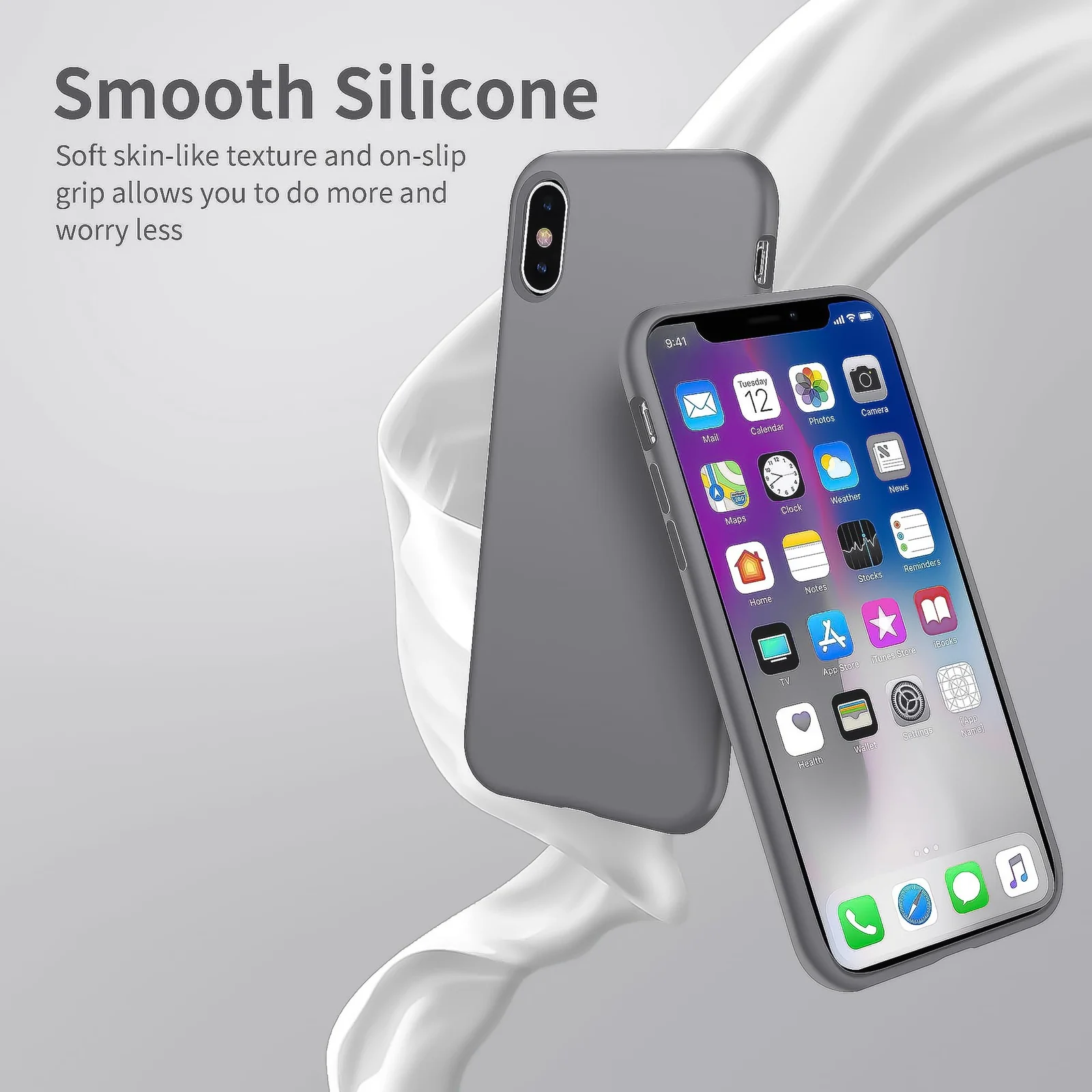 DL3 Mobilak Liquid Silicone Protective Case for iPhone X / iPhone XS with Camera Protection and Microfiber Lining - A Gray