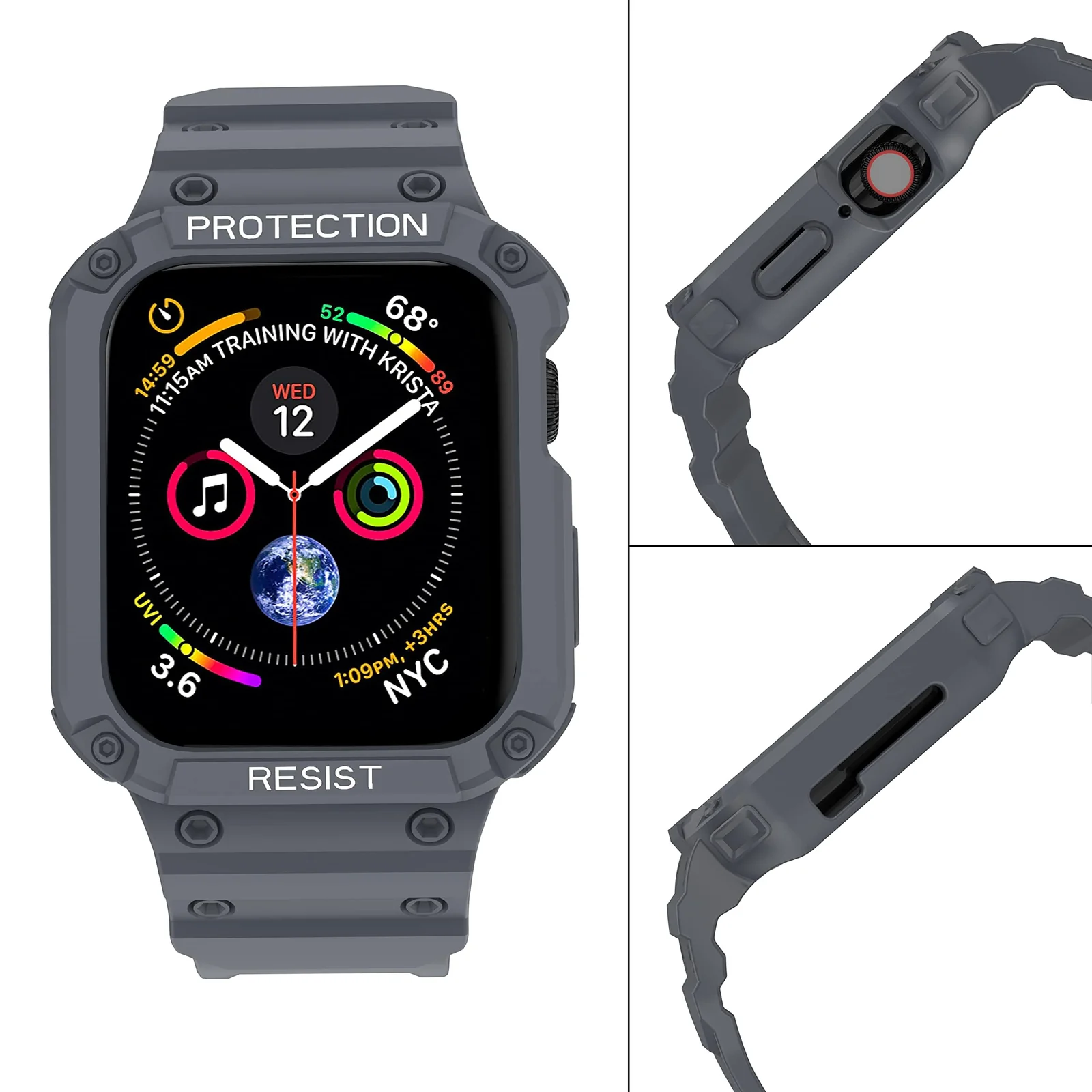 DL3 Mobilak Compatible With Apple Watch Band 45mm 44mm 42mm with Bumper Case, Rugged Men Bands for iWatch SE SE 2 Series 9 8 7 6 5 4 3 2 1, Sport Military Protector Drop-proof Shockproof - Dark Gray