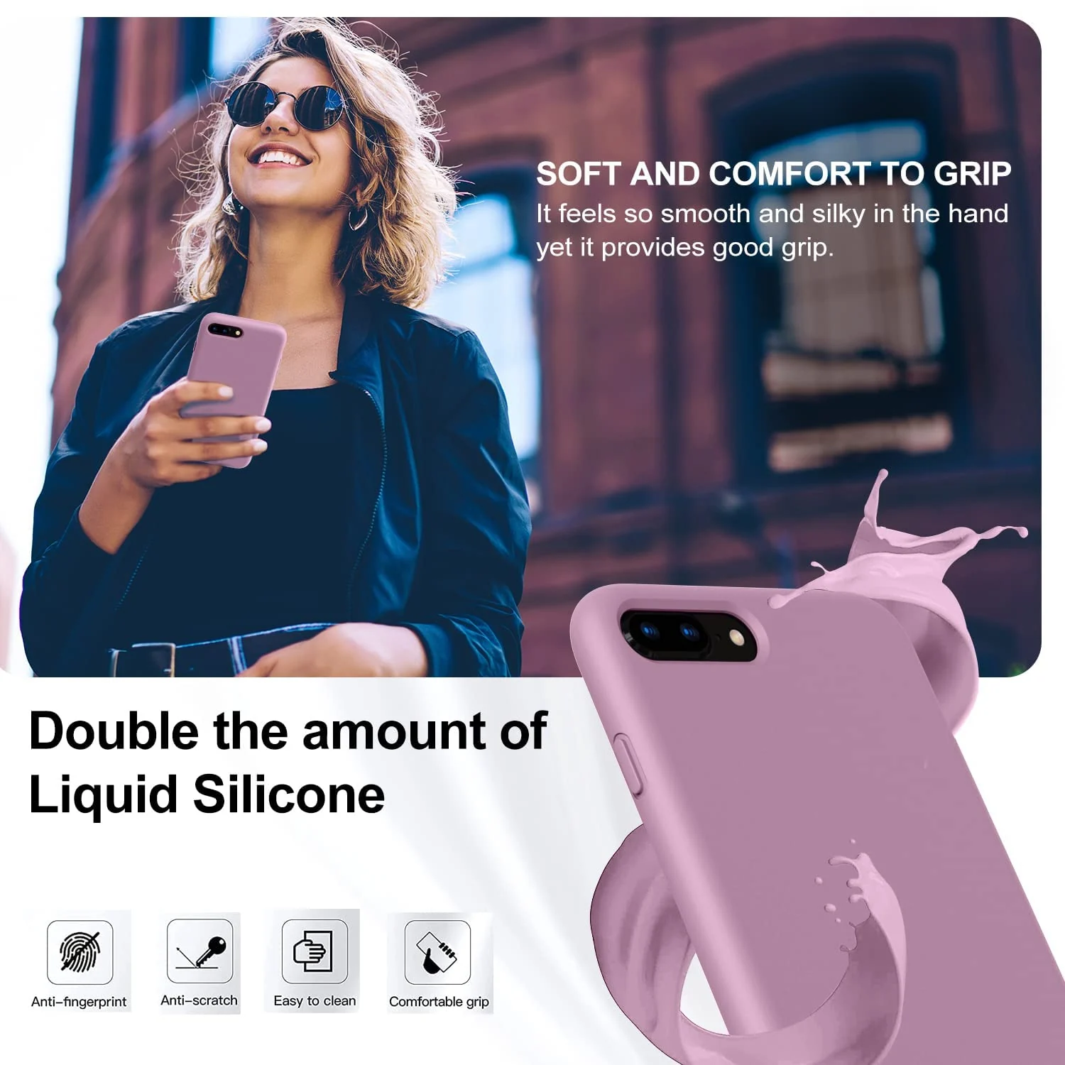 DL3 Mobilak Liquid Silicone Protective Case with Soft Microfiber Lining for iPhone 7 Plus / iPhone 8 Plus - Lilac Purple