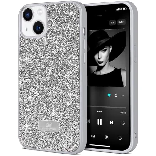 DL3 Mobilak Glitter Rhinestone Protective Case for iPhone 15 (6.1 Inch) with Shockproof Design - Silver 2